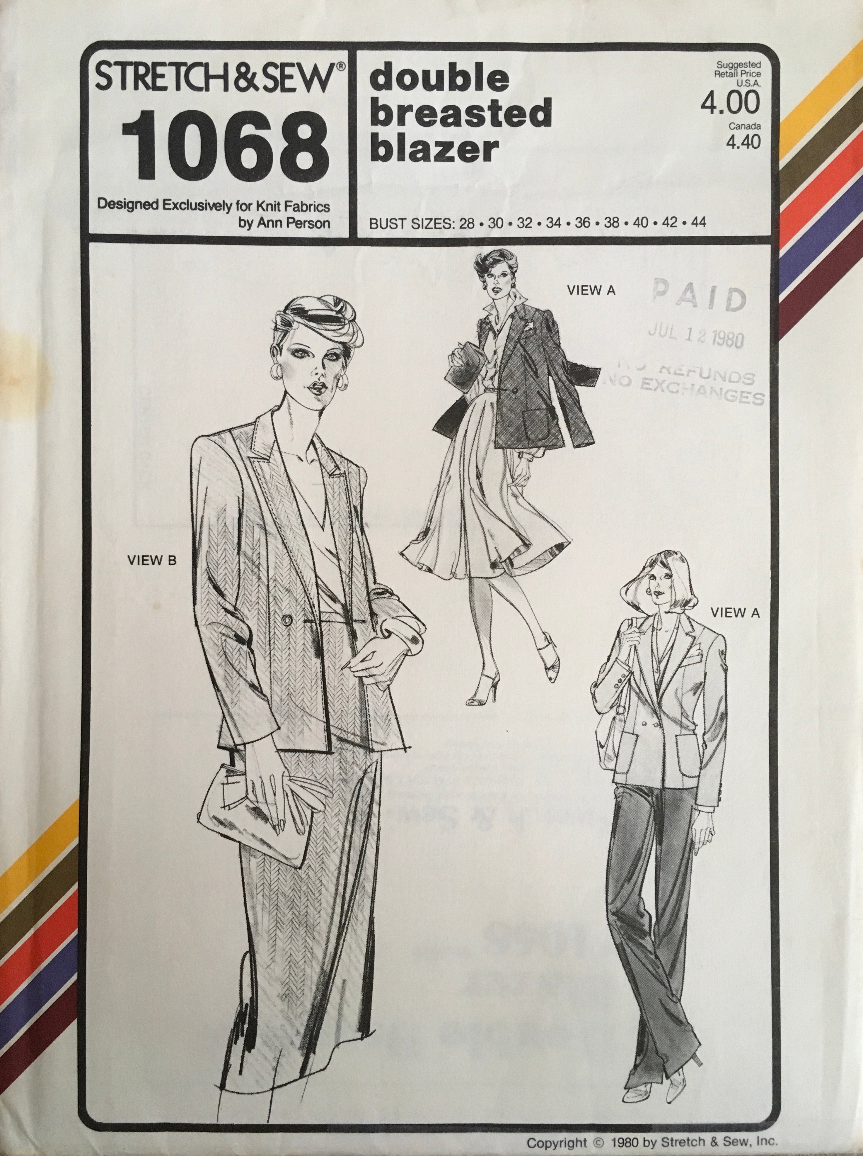 Stretch & Sew 1068 Sewing Pattern (Vintage) UNCUT