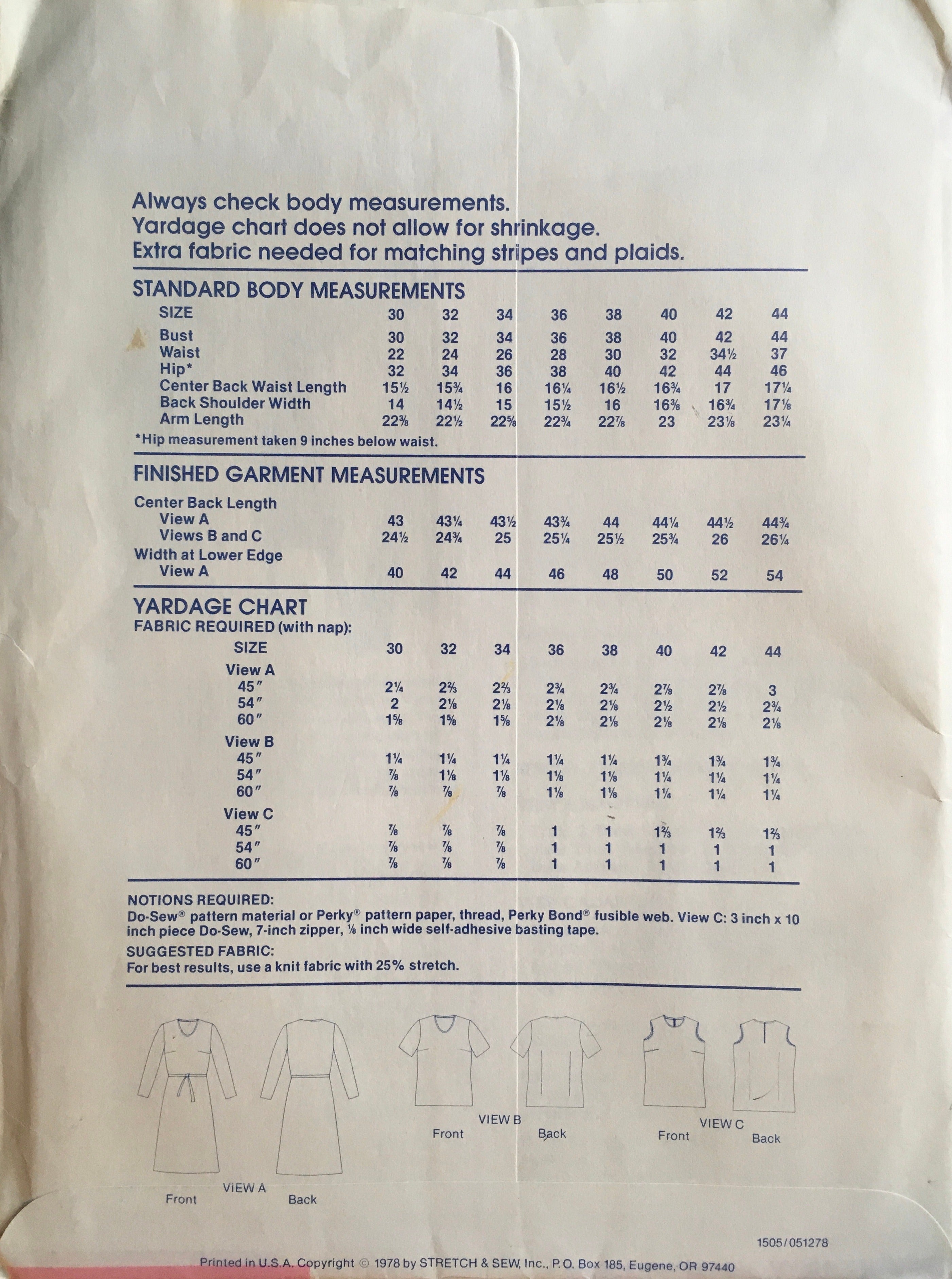 Stretch & Sew 1505 Sewing Pattern (Vintage) UNCUT
