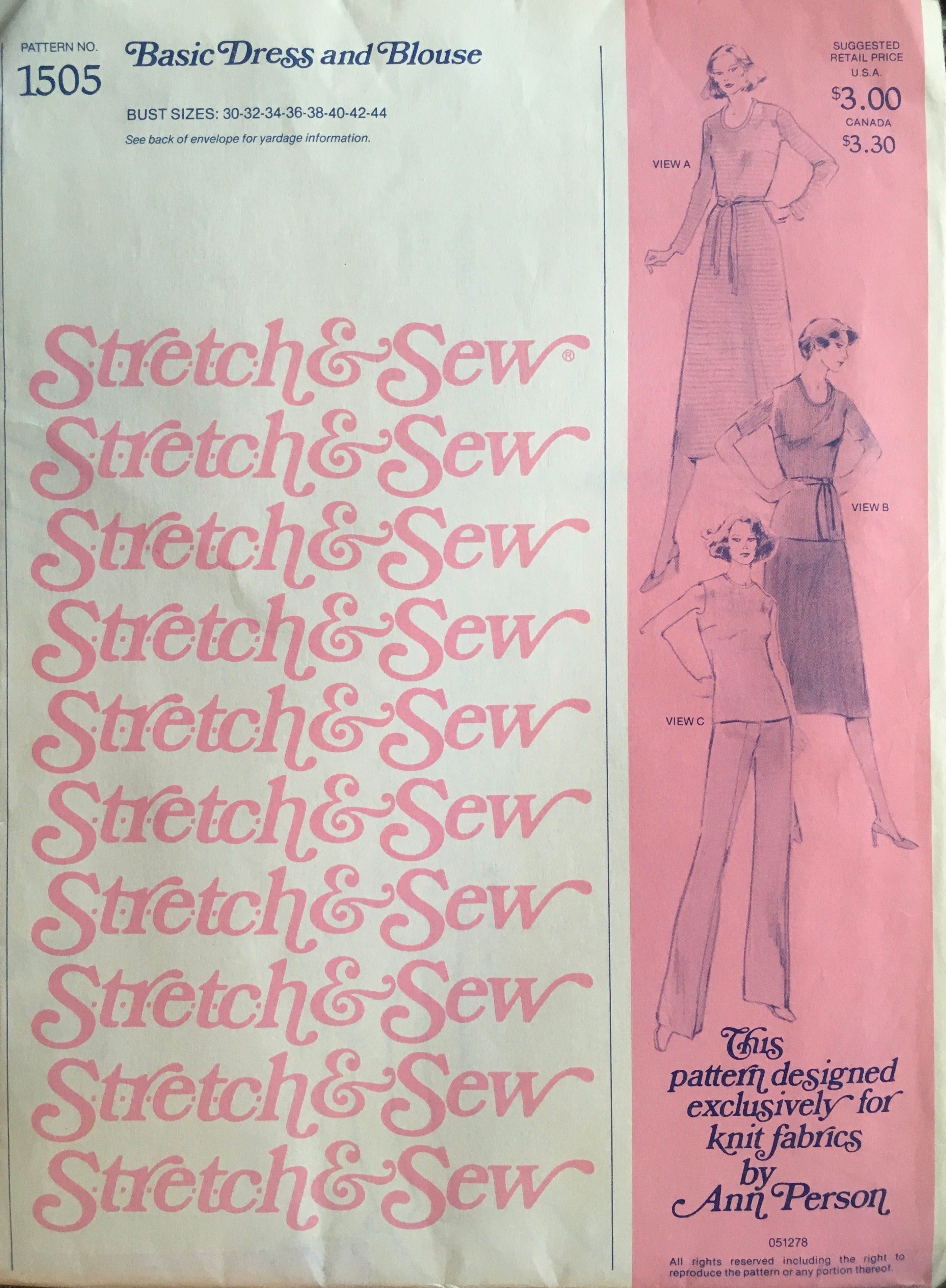 Stretch & Sew 1505 Sewing Pattern (Vintage) UNCUT