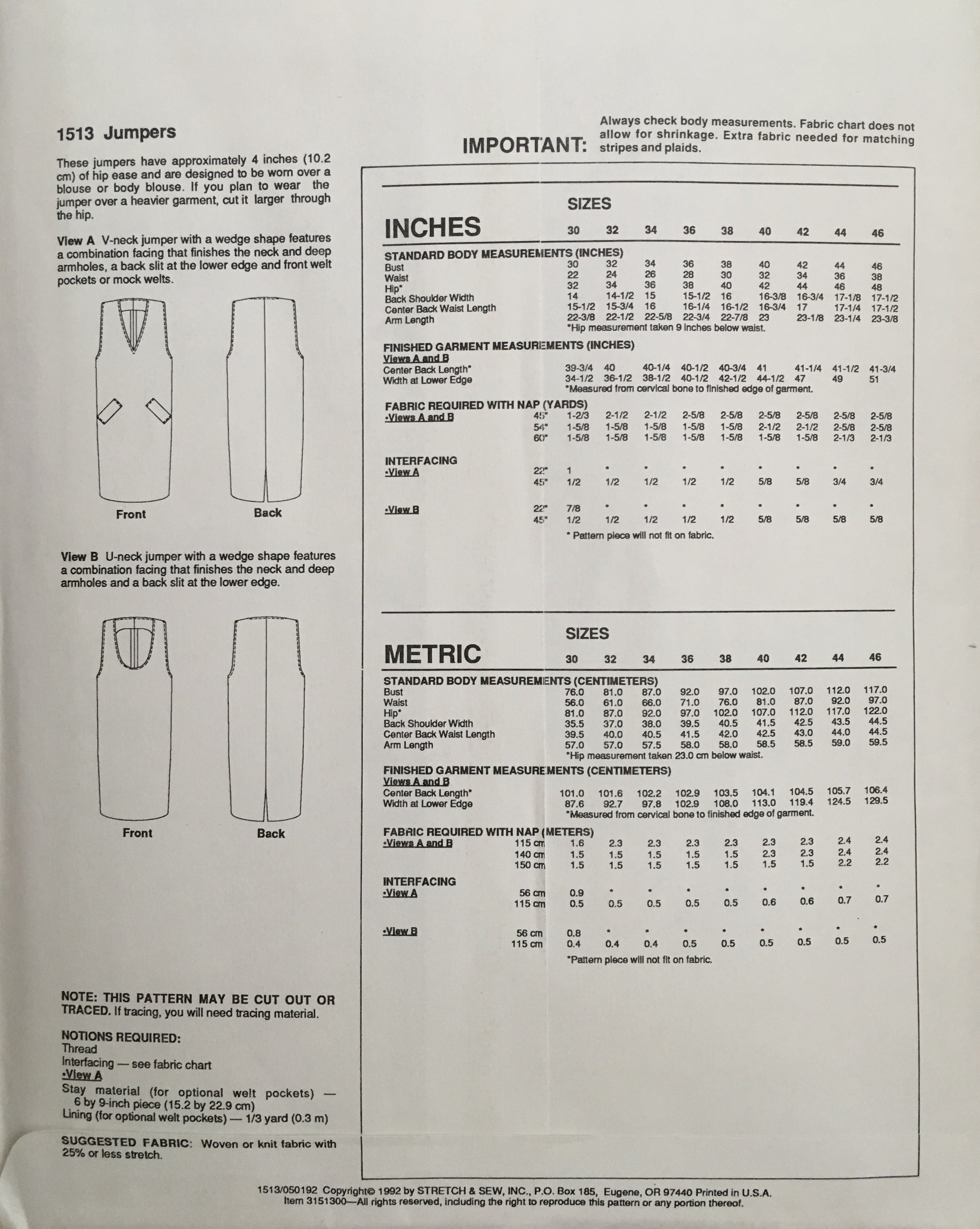 Stretch & Sew 1513 Sewing Pattern (Vintage) UNCUT