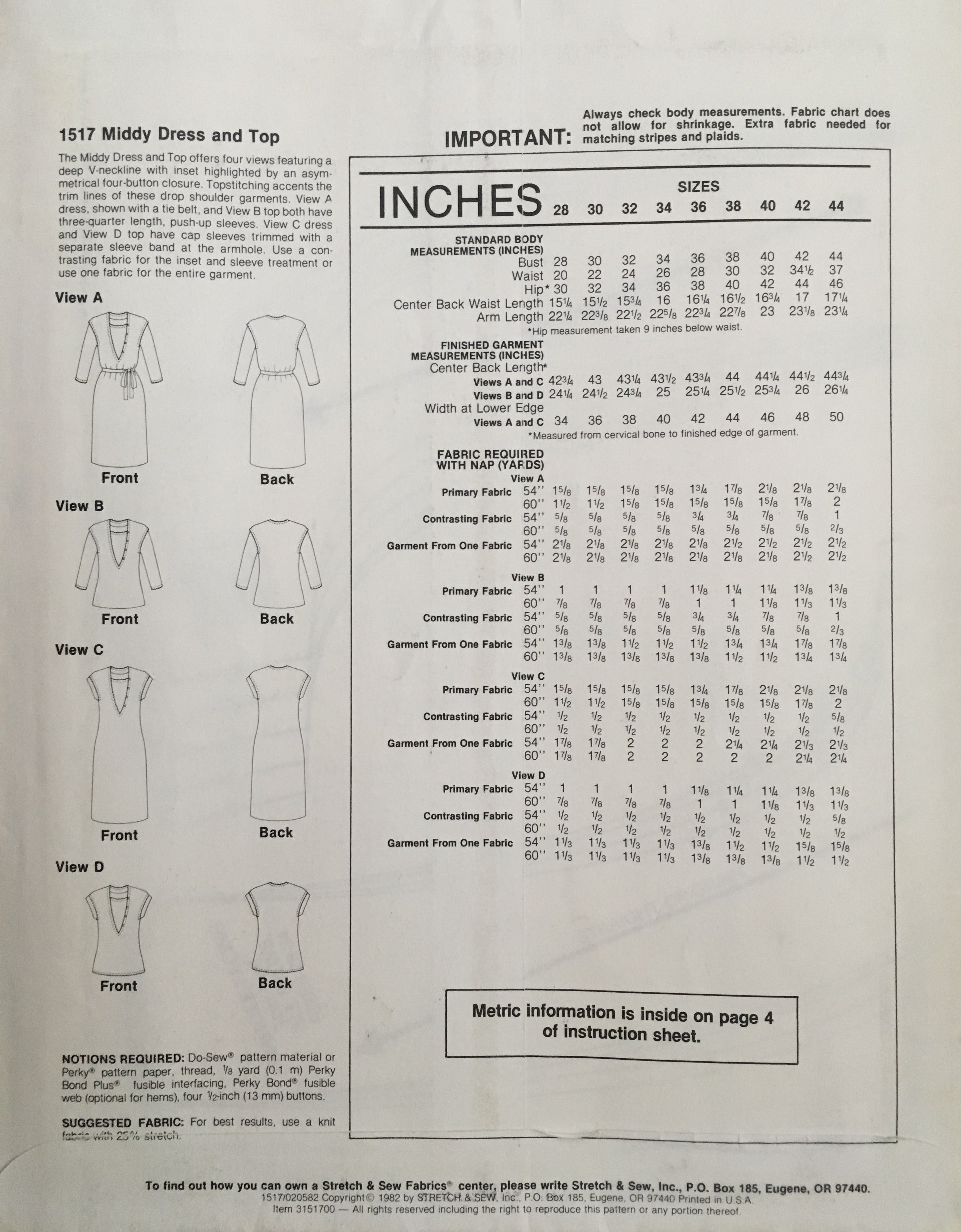 Stretch & Sew 1517 Sewing Pattern (Vintage) UNCUT