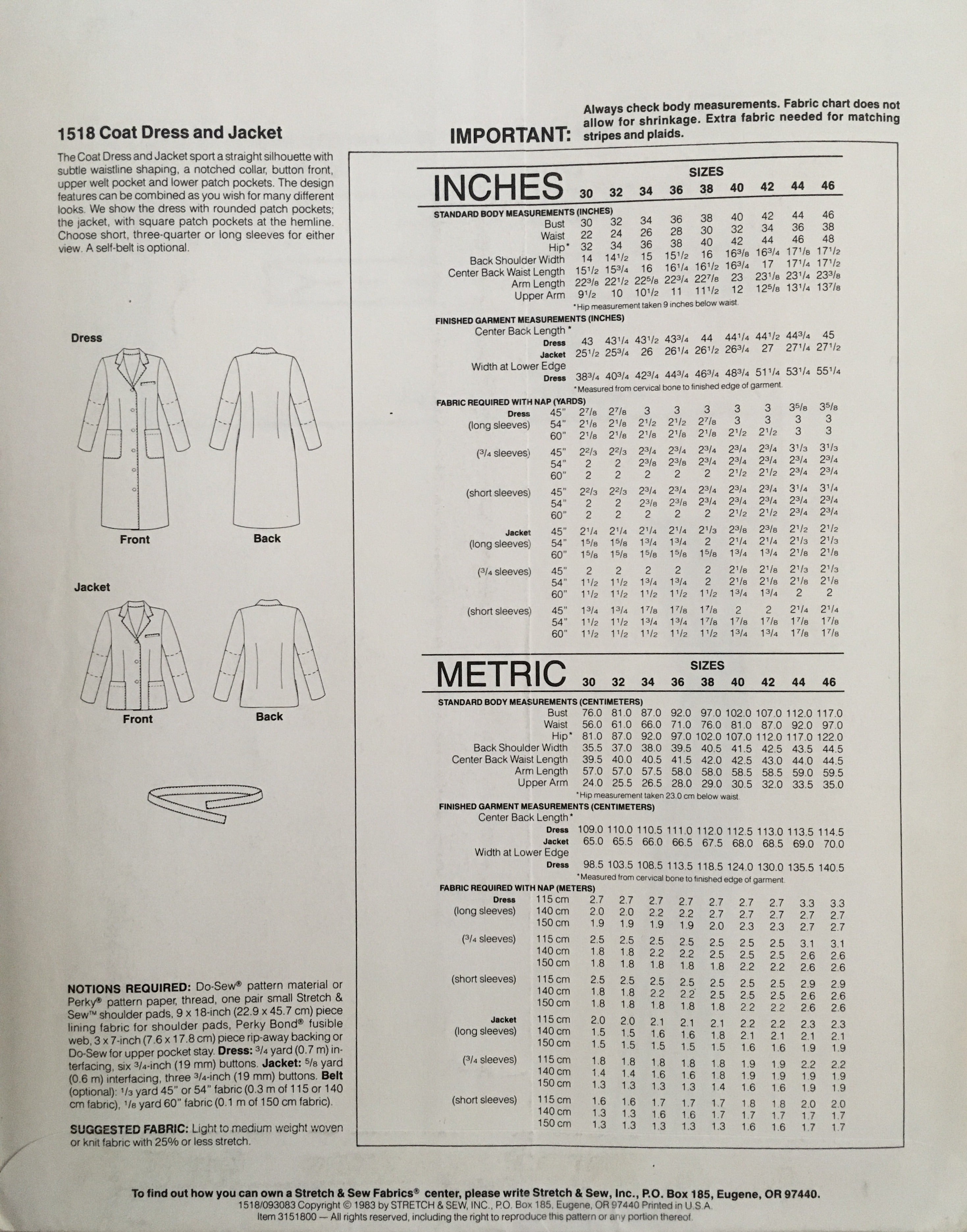 Stretch & Sew 1518 Sewing Pattern (Vintage) UNCUT