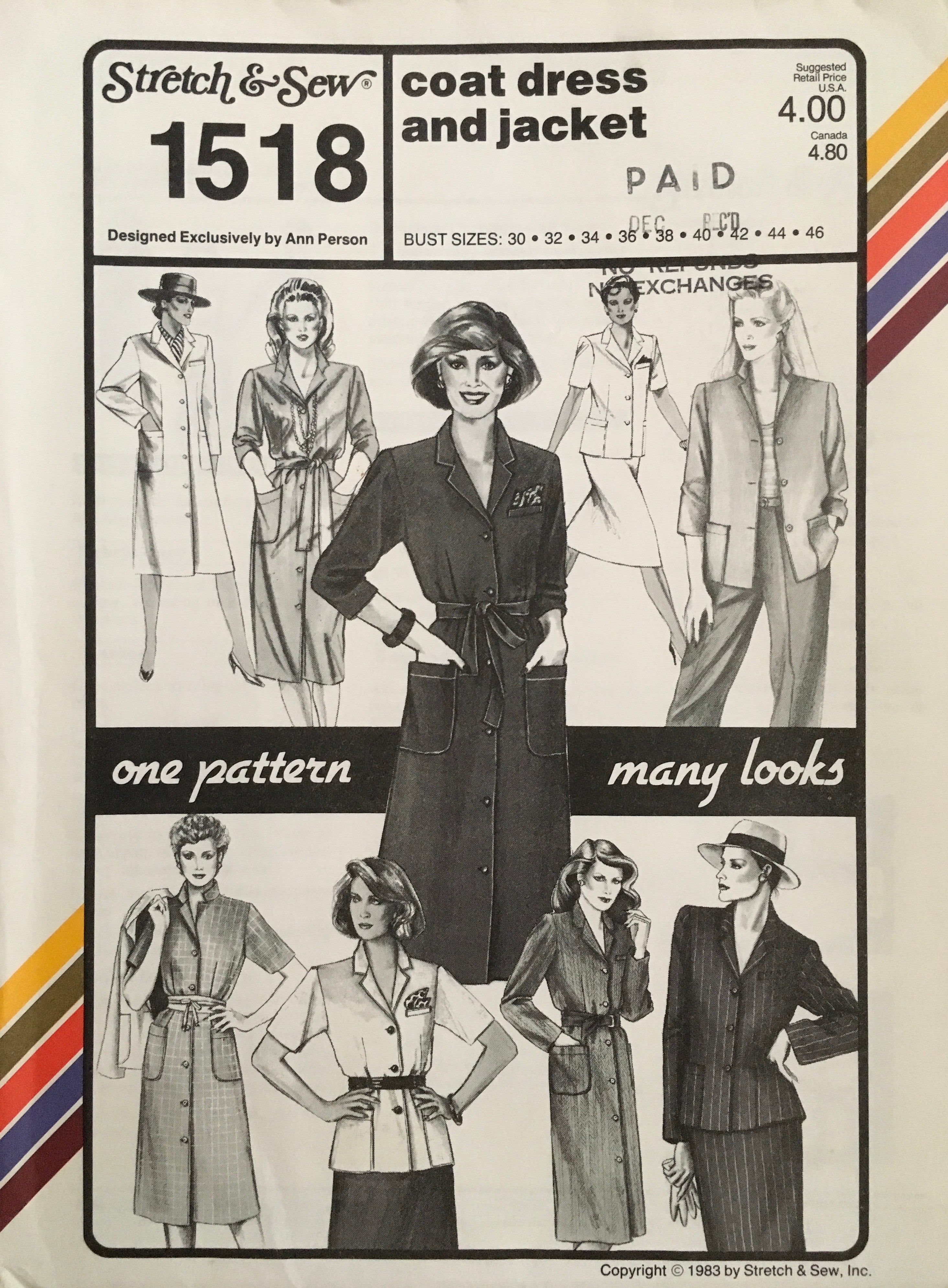 Stretch & Sew 1518 Sewing Pattern (Vintage) UNCUT