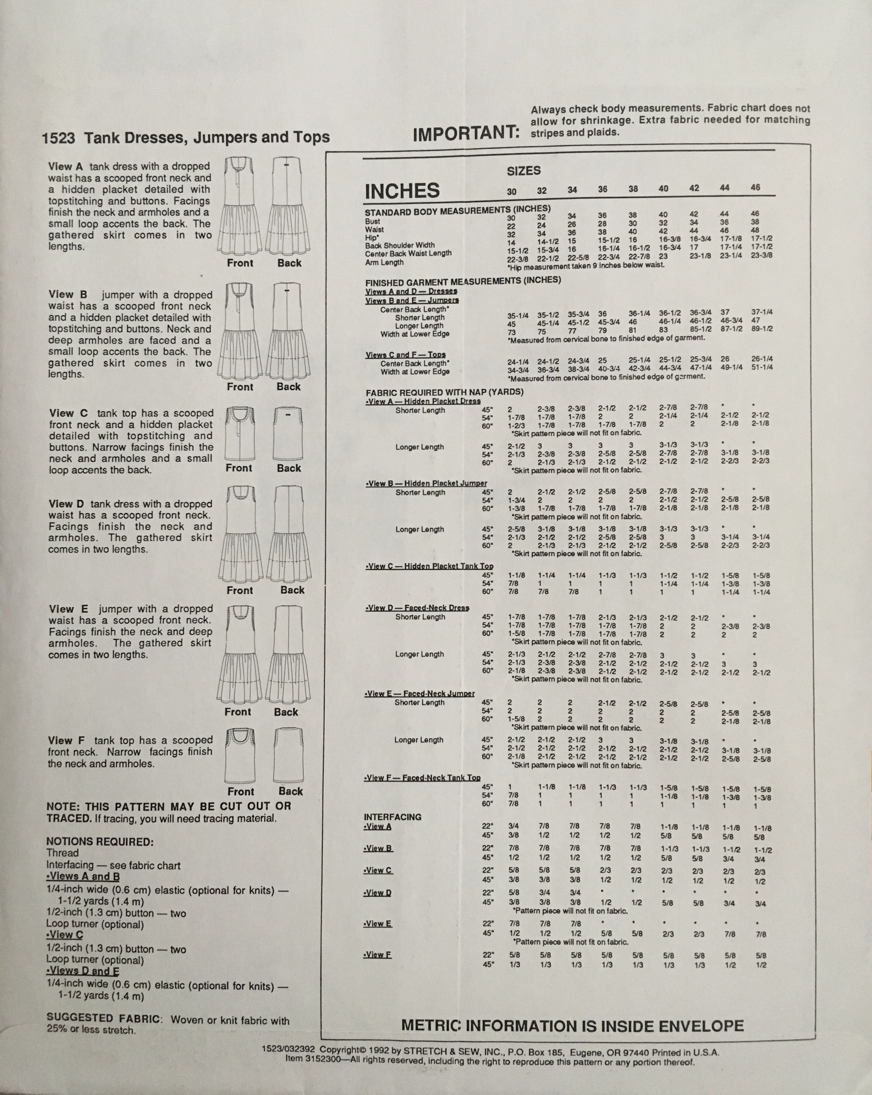 Stretch & Sew 1523 Sewing Pattern (Vintage) UNCUT