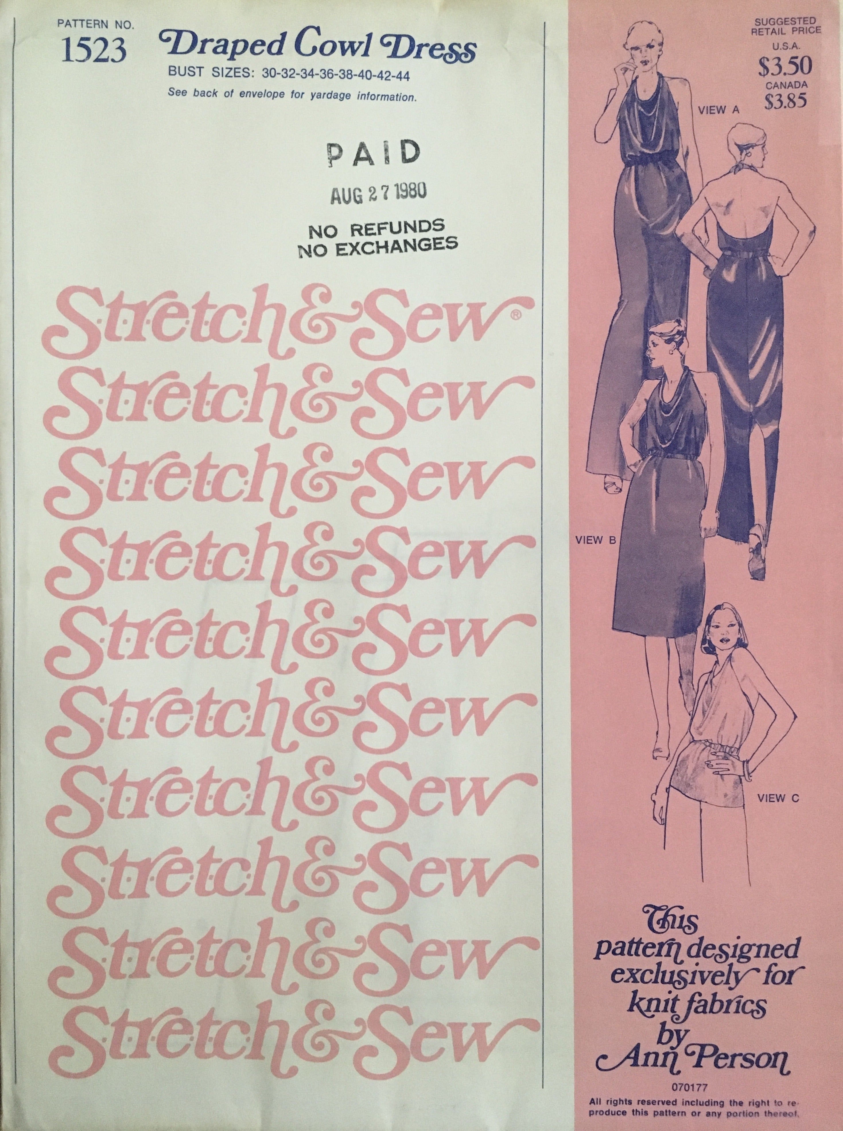 Stretch & Sew 1523 Sewing Pattern (Vintage) UNCUT