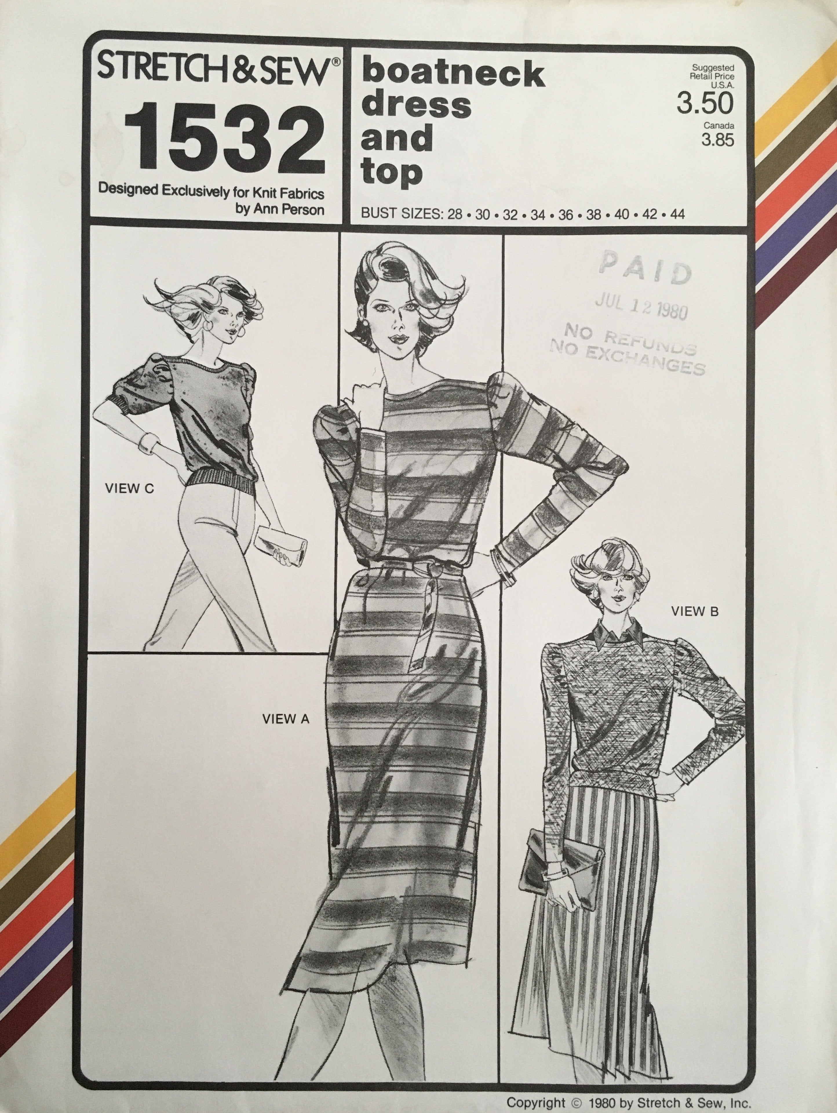 Stretch & Sew 1532 Sewing Pattern (Vintage) UNCUT