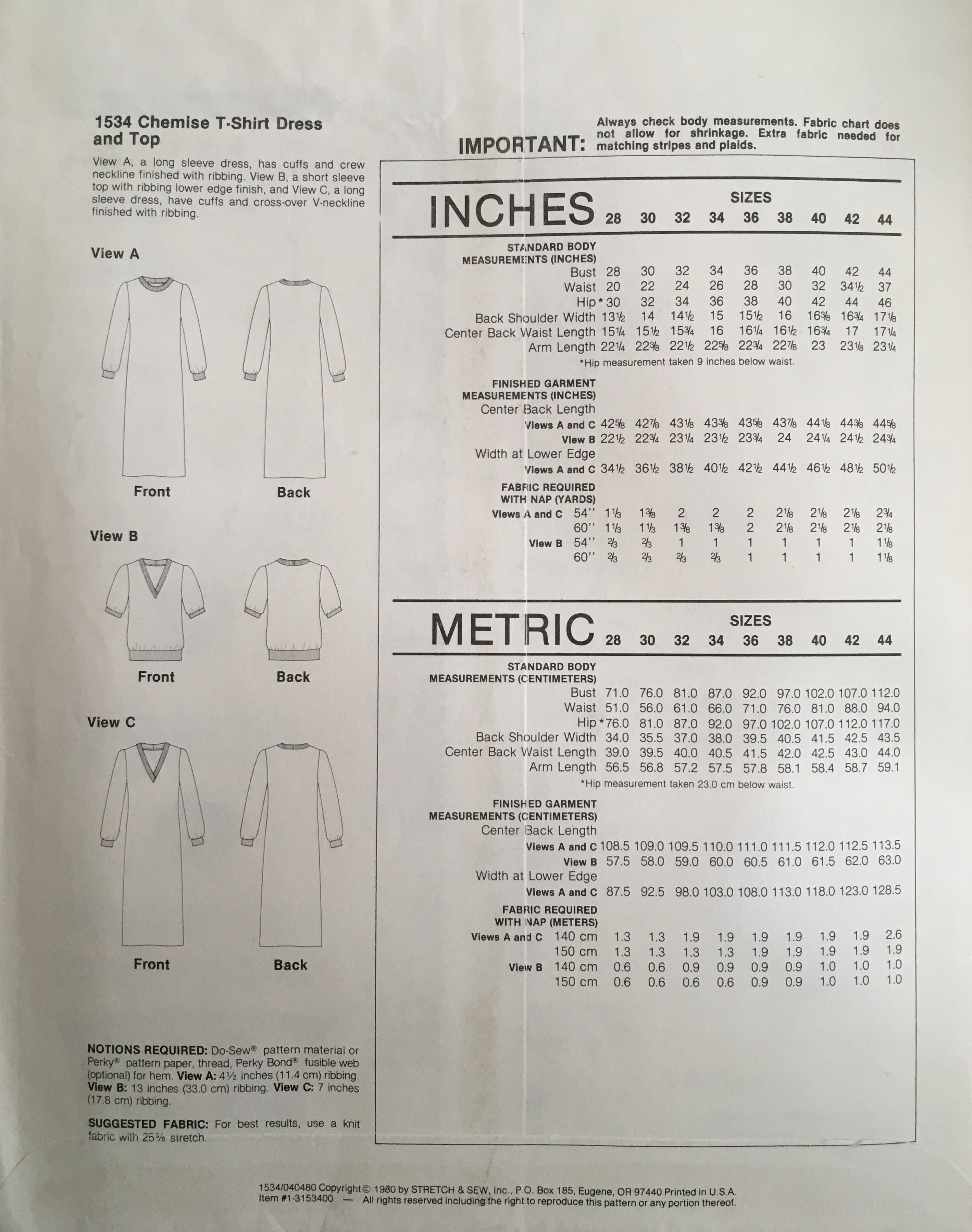 Stretch & Sew 1534 Sewing Pattern (Vintage) UNCUT