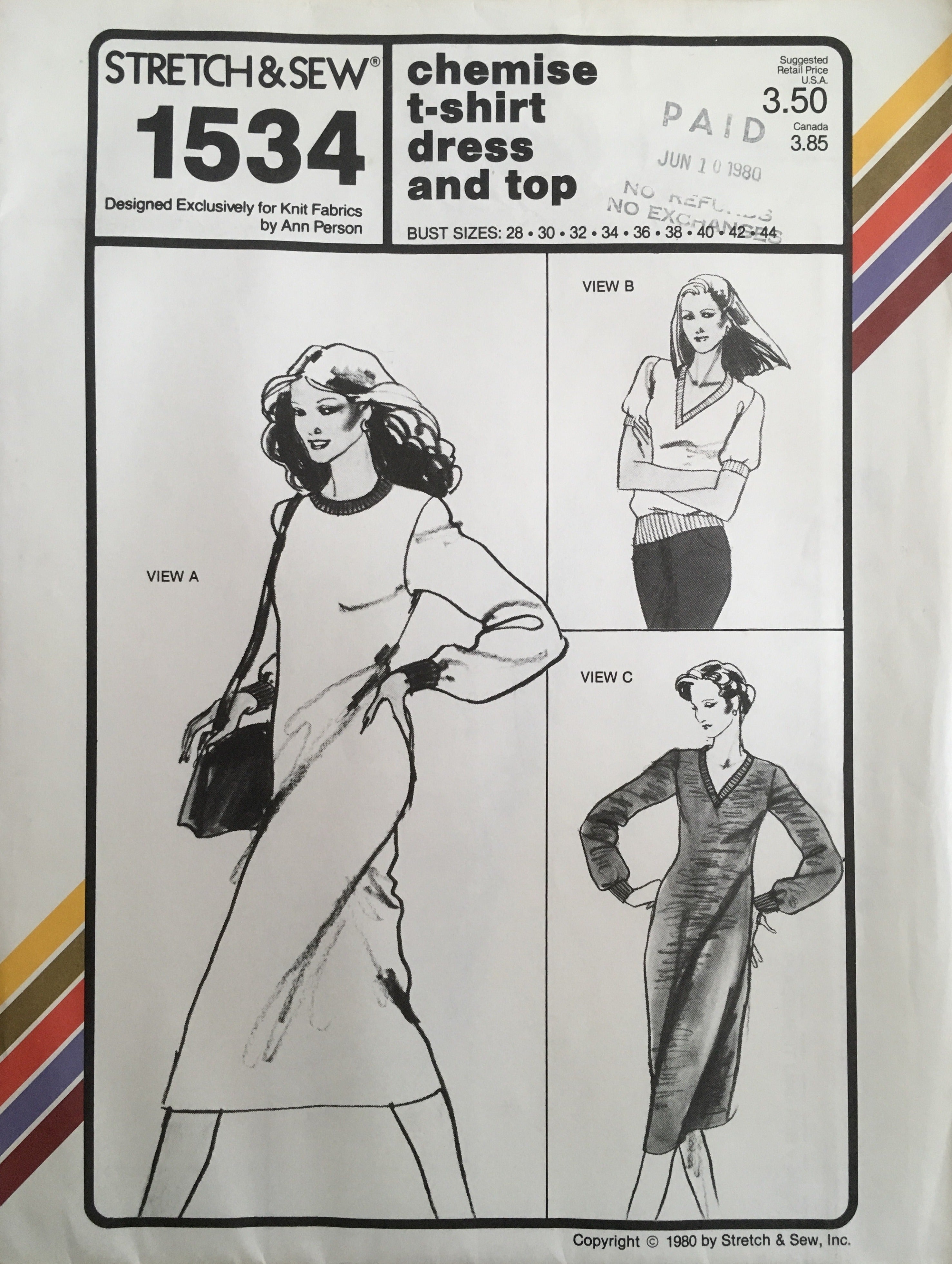 Stretch & Sew 1534 Sewing Pattern (Vintage) UNCUT