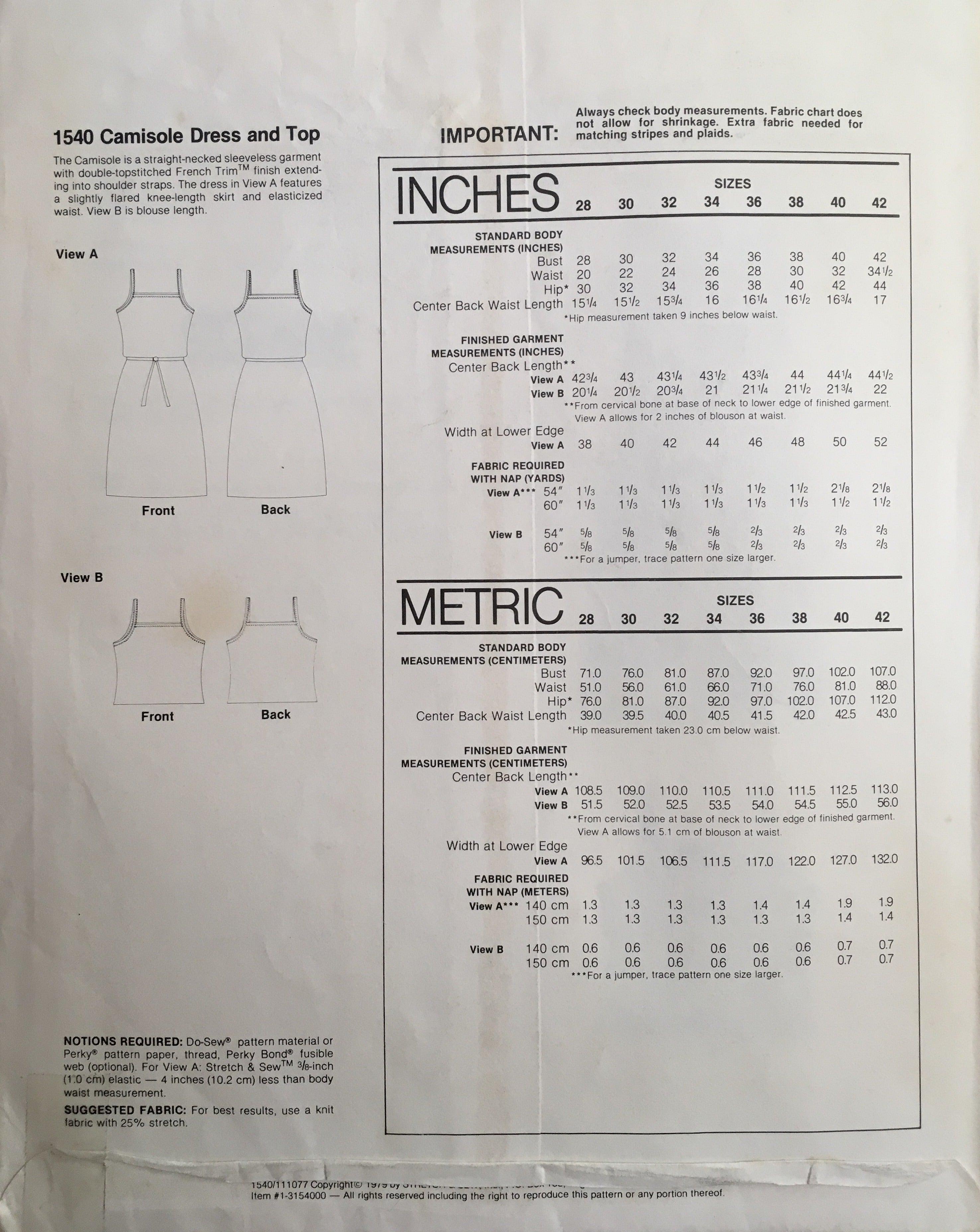 Stretch & Sew 1540 Sewing Pattern (Vintage) UNCUT