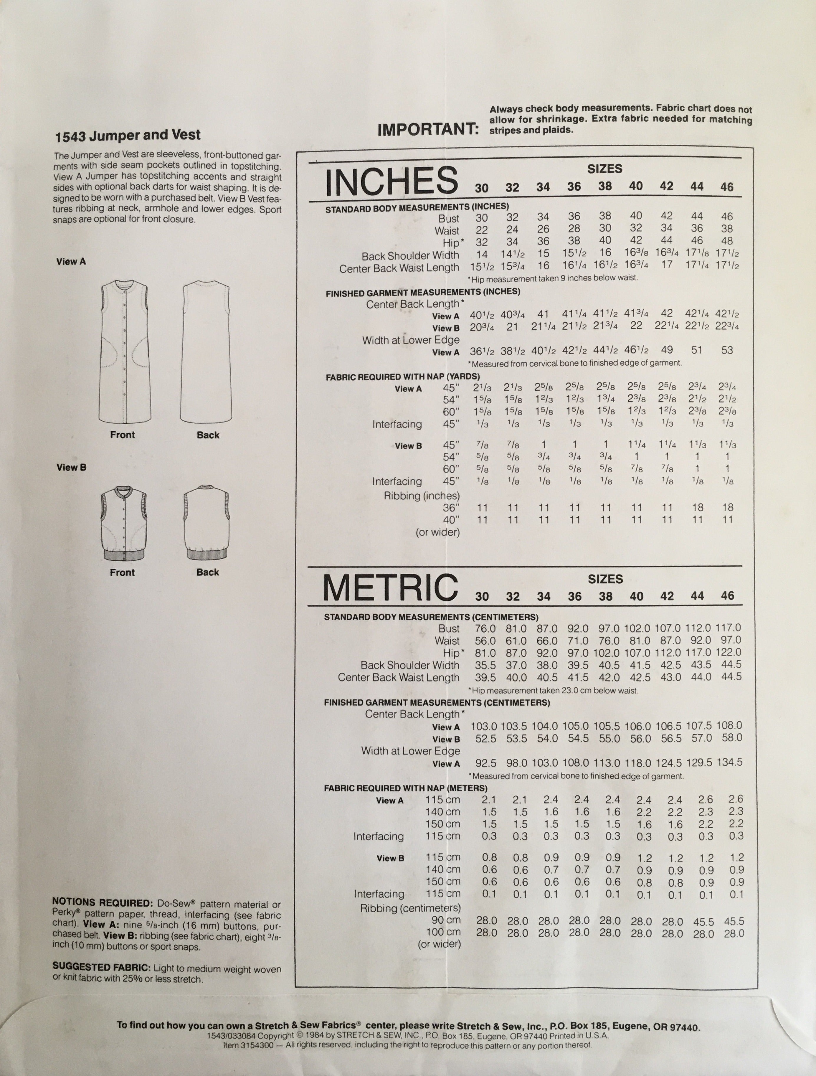 Stretch & Sew 1543 Sewing Pattern (Vintage) UNCUT