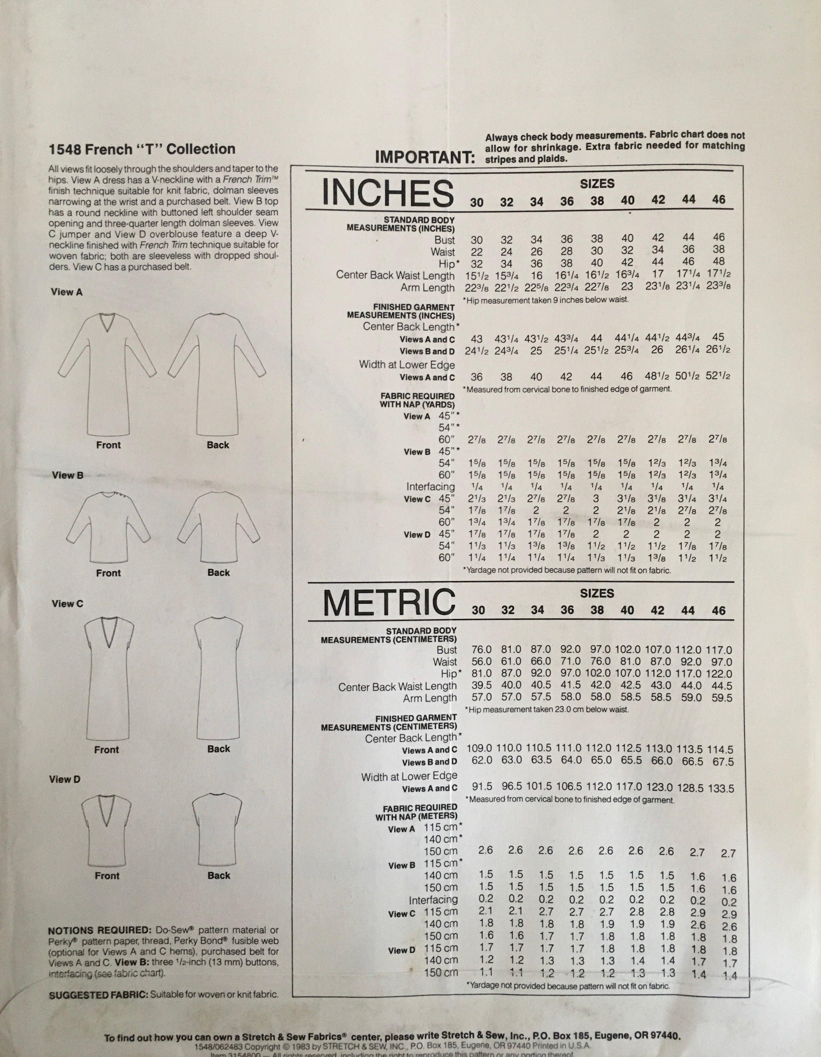 Stretch & Sew 1548 Sewing Pattern (Vintage) UNCUT