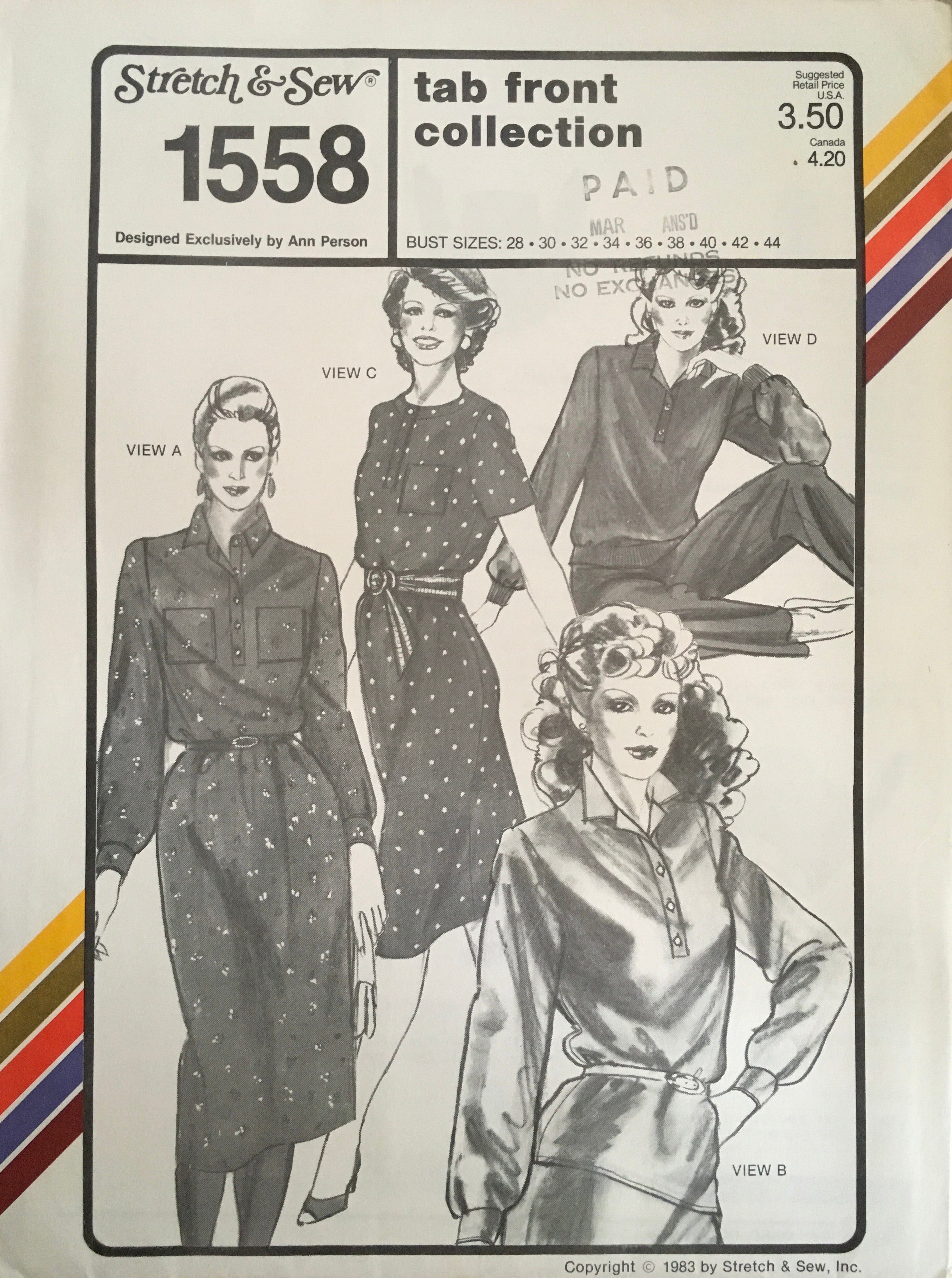 Stretch & Sew 1558 Sewing Pattern (Vintage) UNCUT