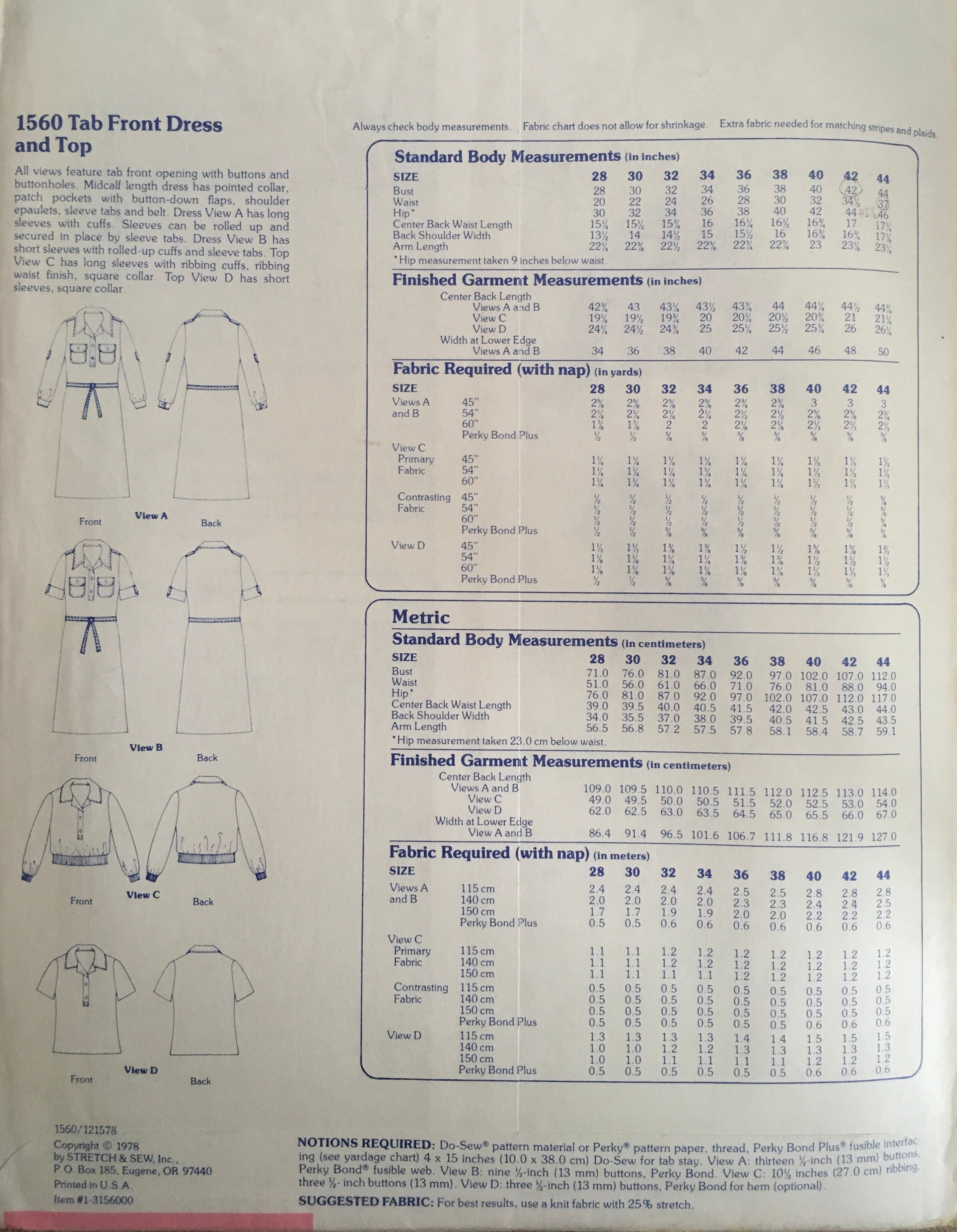 Stretch & Sew 1560 Sewing Pattern (Vintage) UNCUT