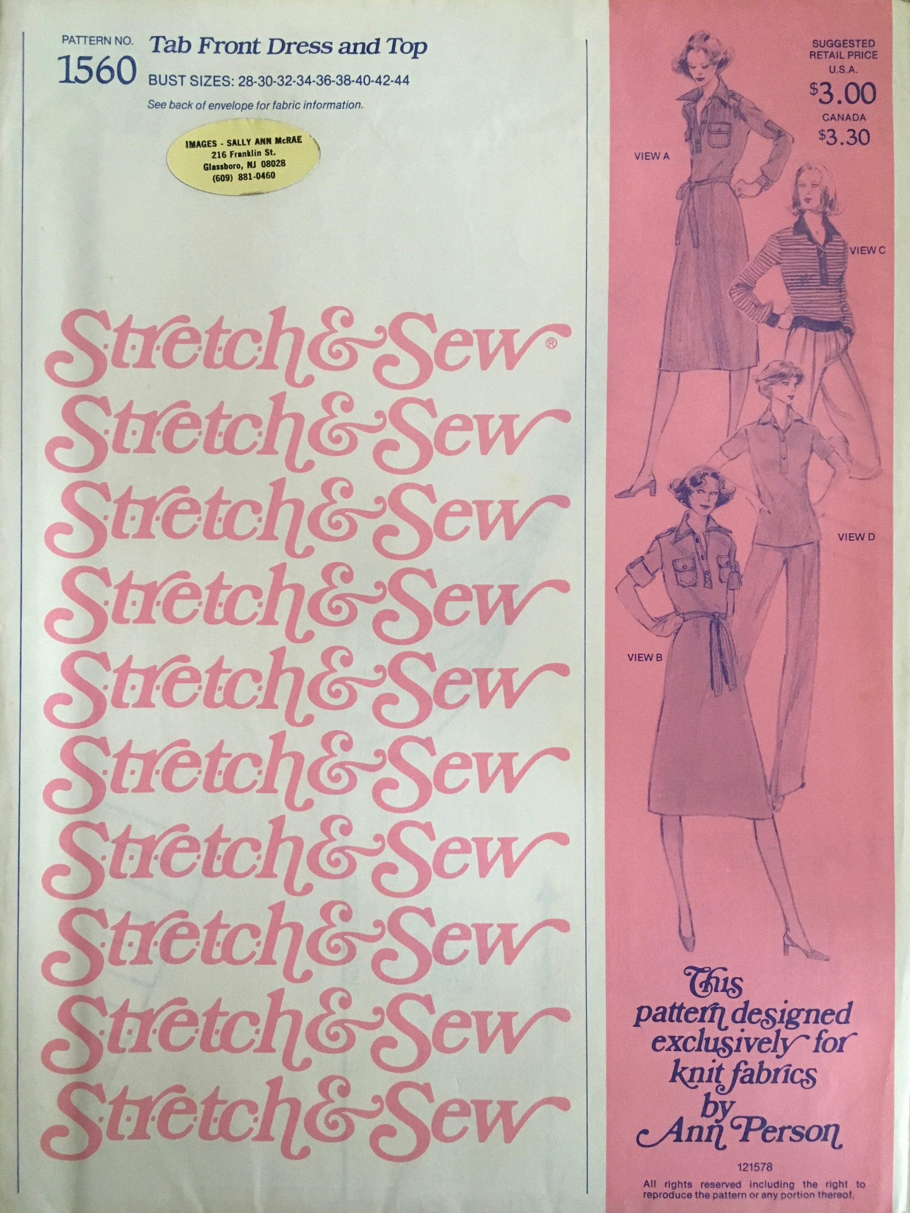 Stretch & Sew 1560 Sewing Pattern (Vintage) UNCUT