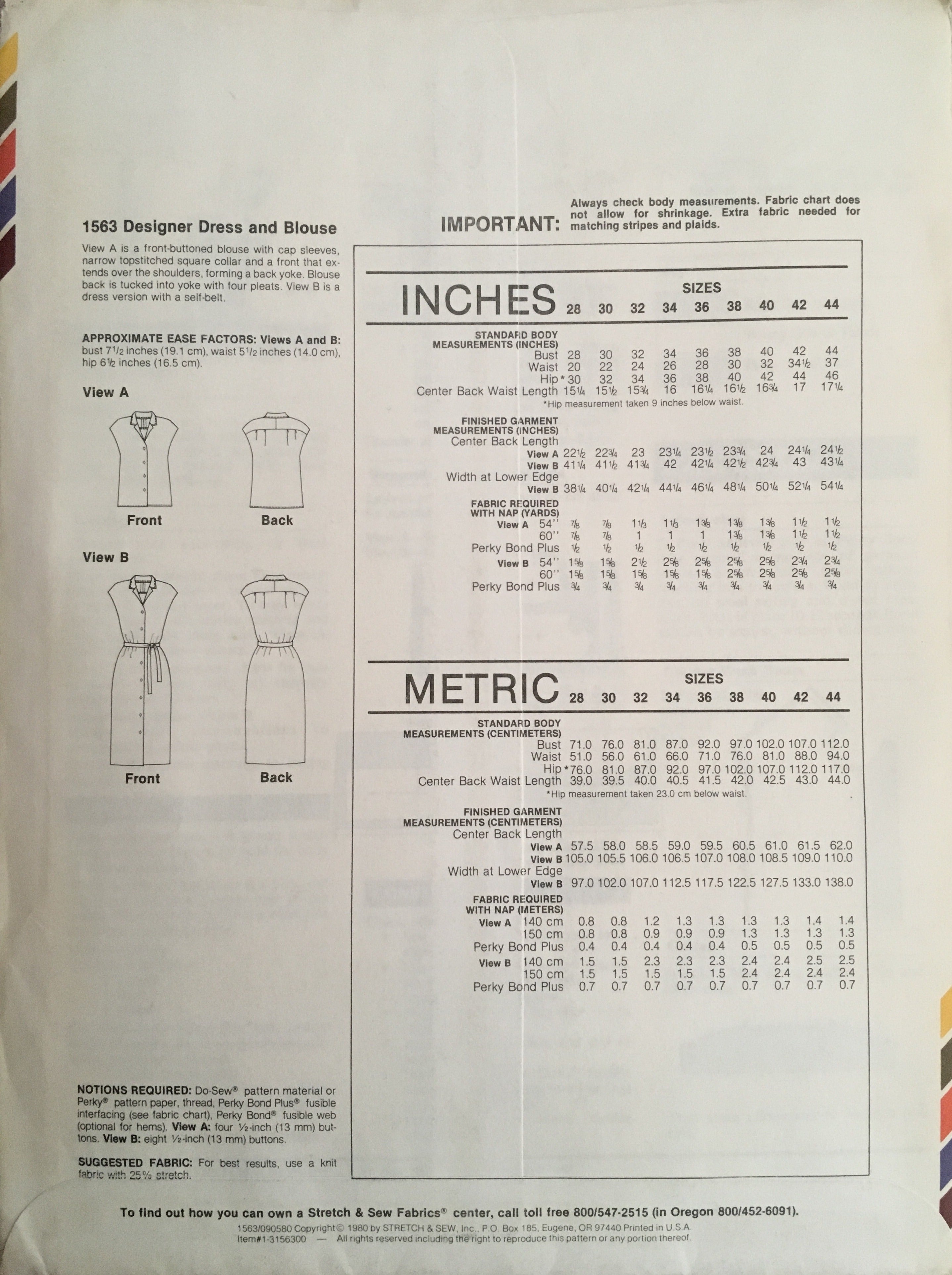 Stretch & Sew 1563 Sewing Pattern (Vintage) UNCUT