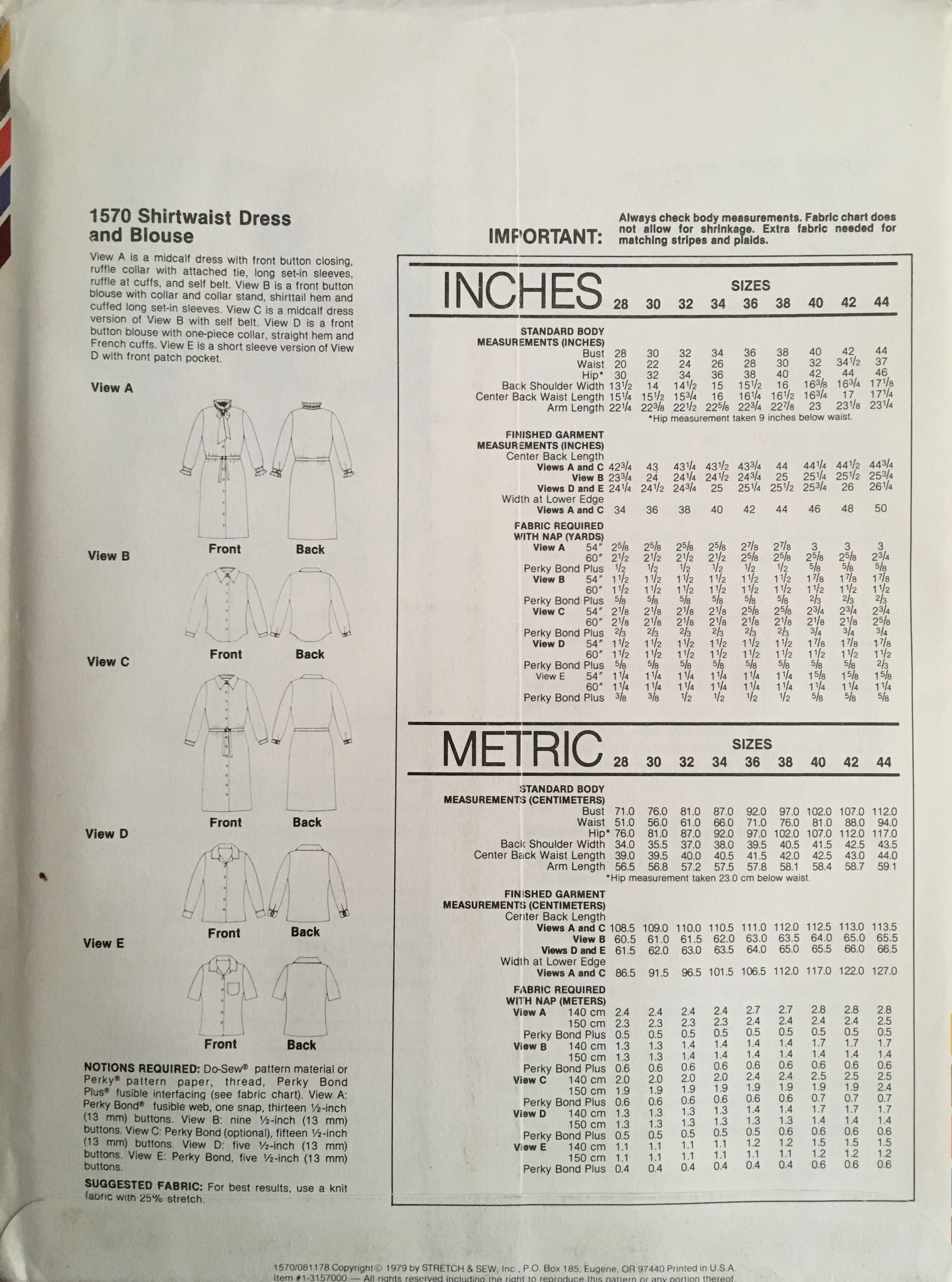 Stretch & Sew 1570 Sewing Pattern (Vintage) UNCUT