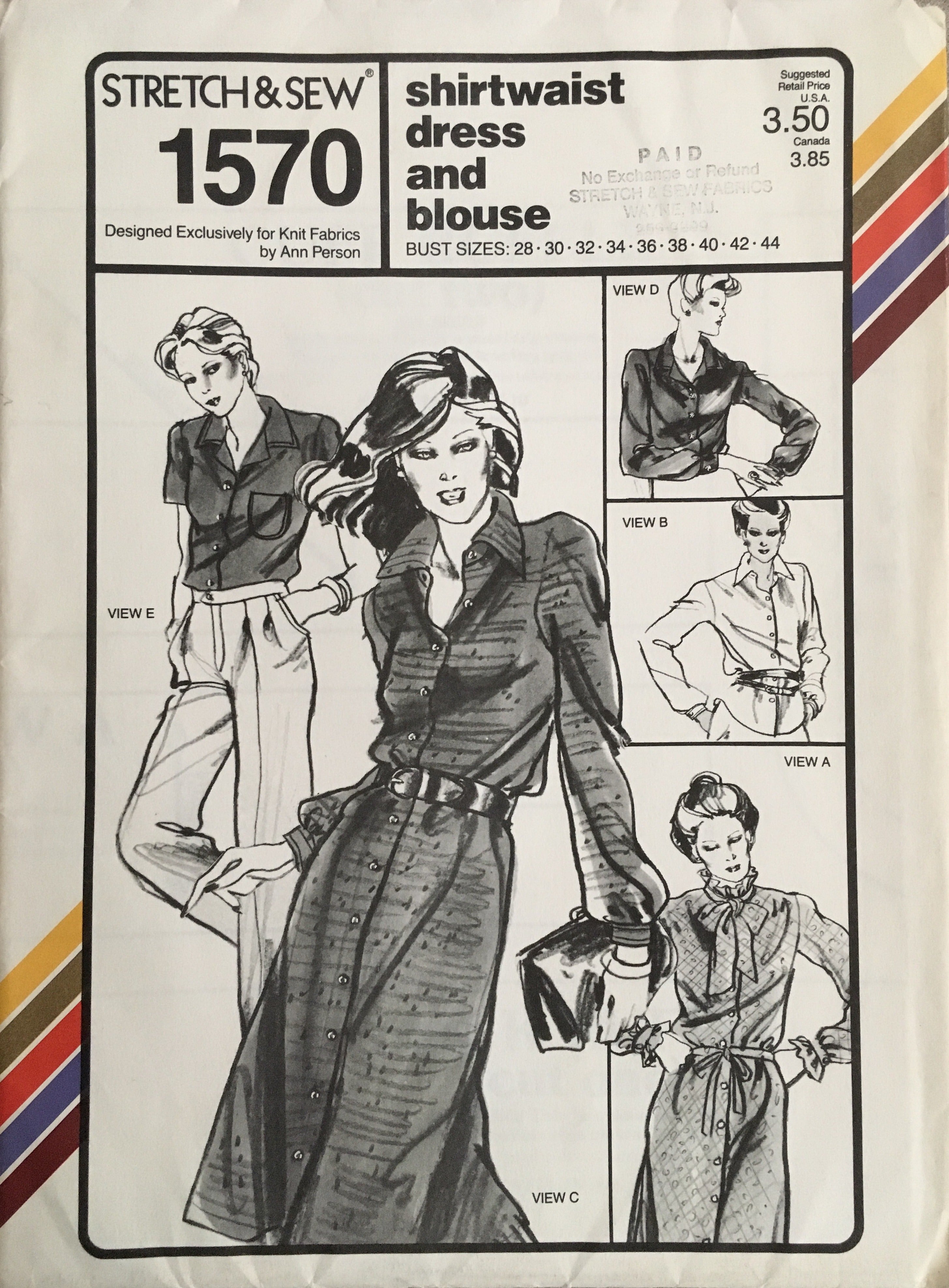 Stretch & Sew 1570 Sewing Pattern (Vintage) UNCUT