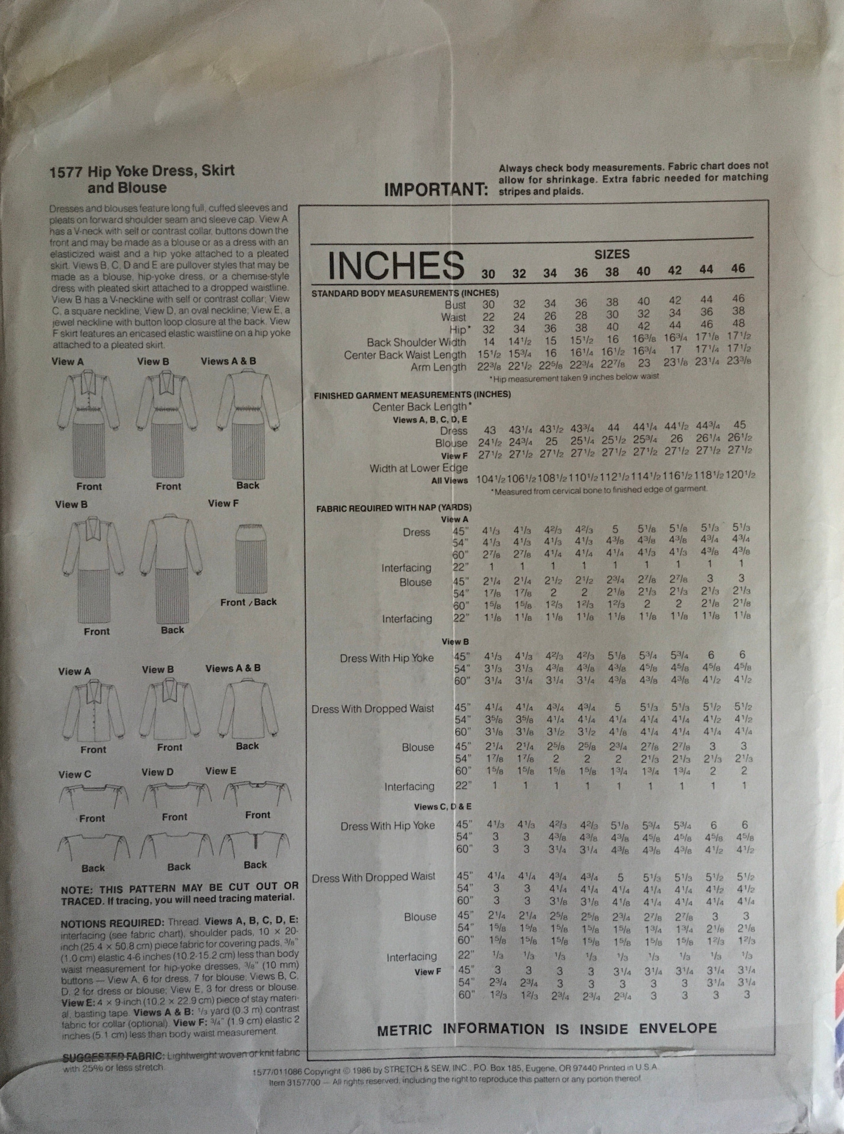 Stretch & Sew 1577 Sewing Pattern (Vintage) UNCUT