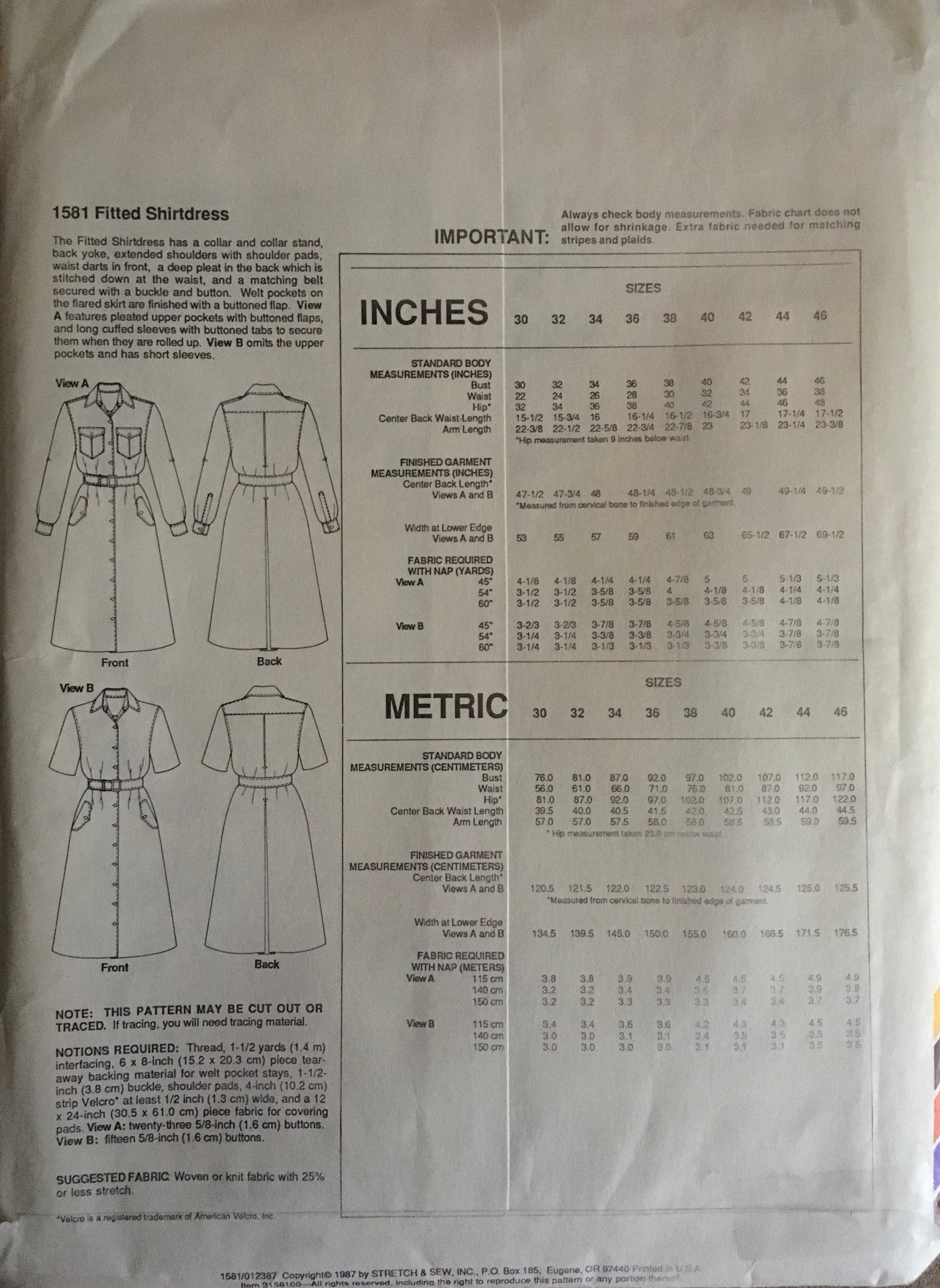 Stretch & Sew 1581 Sewing Pattern (Vintage) UNCUT