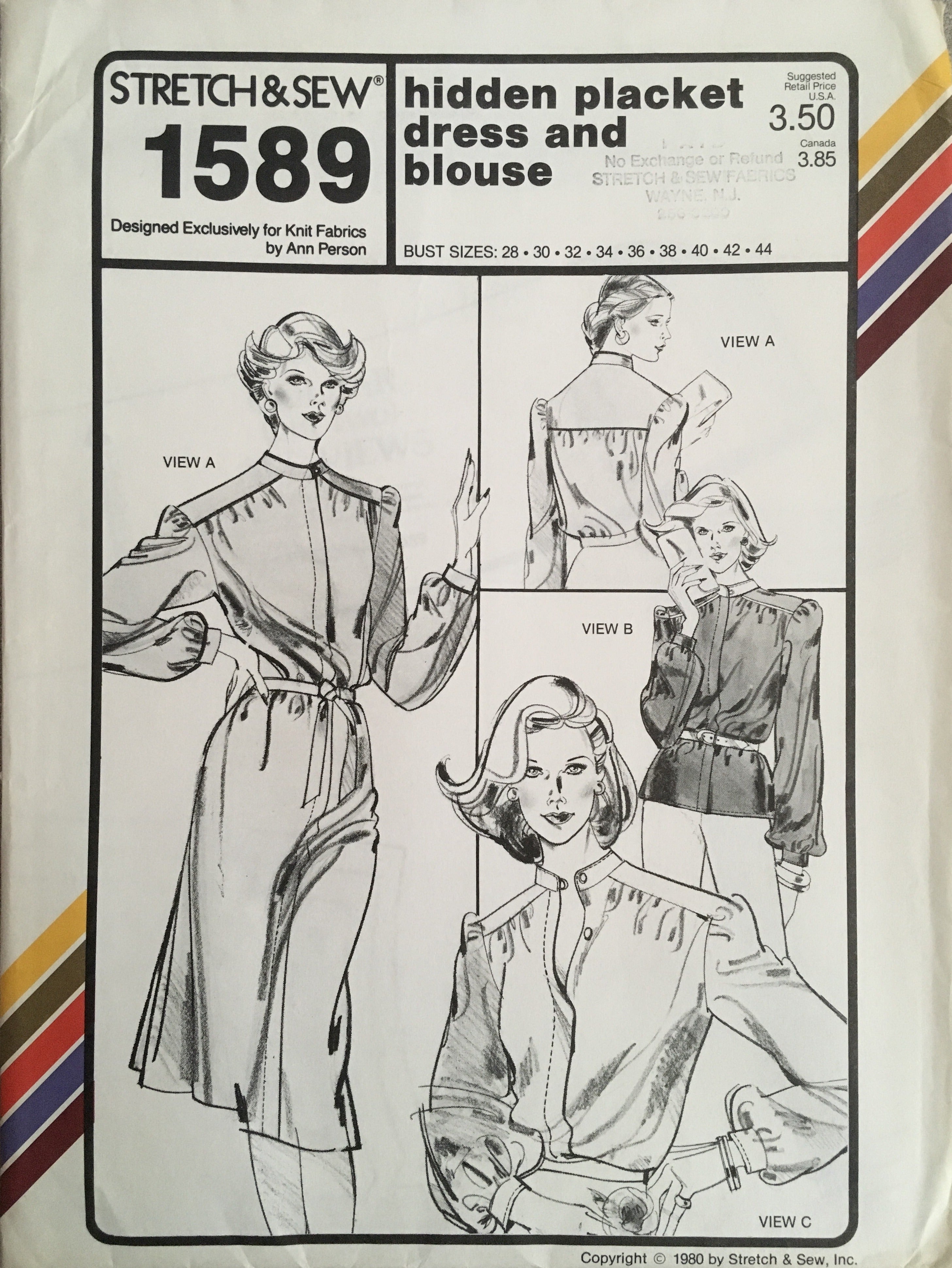 Stretch & Sew 1589 Sewing Pattern (Vintage) UNCUT