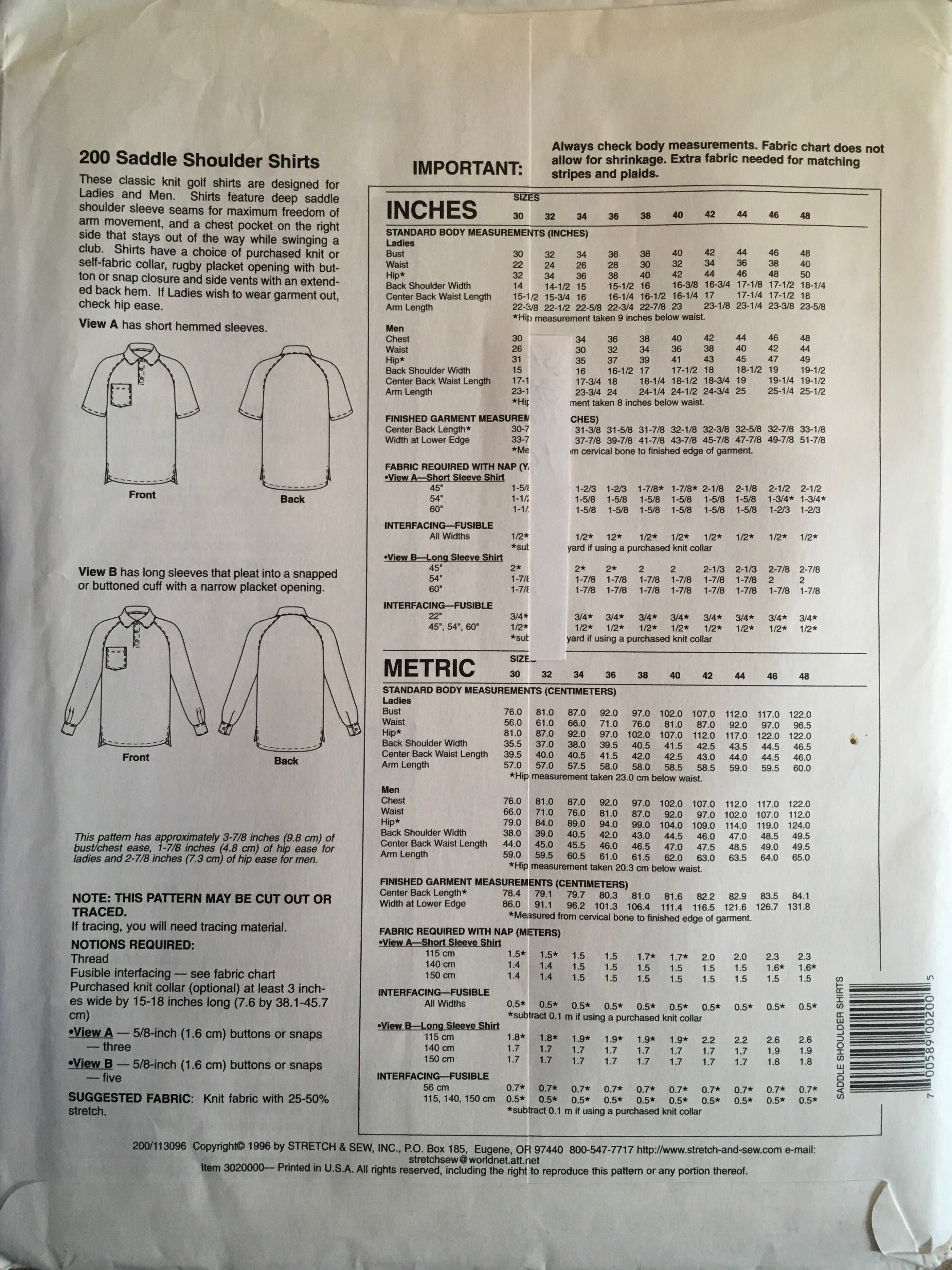 Stretch & Sew 200 Sewing Pattern (Vintage) UNCUT