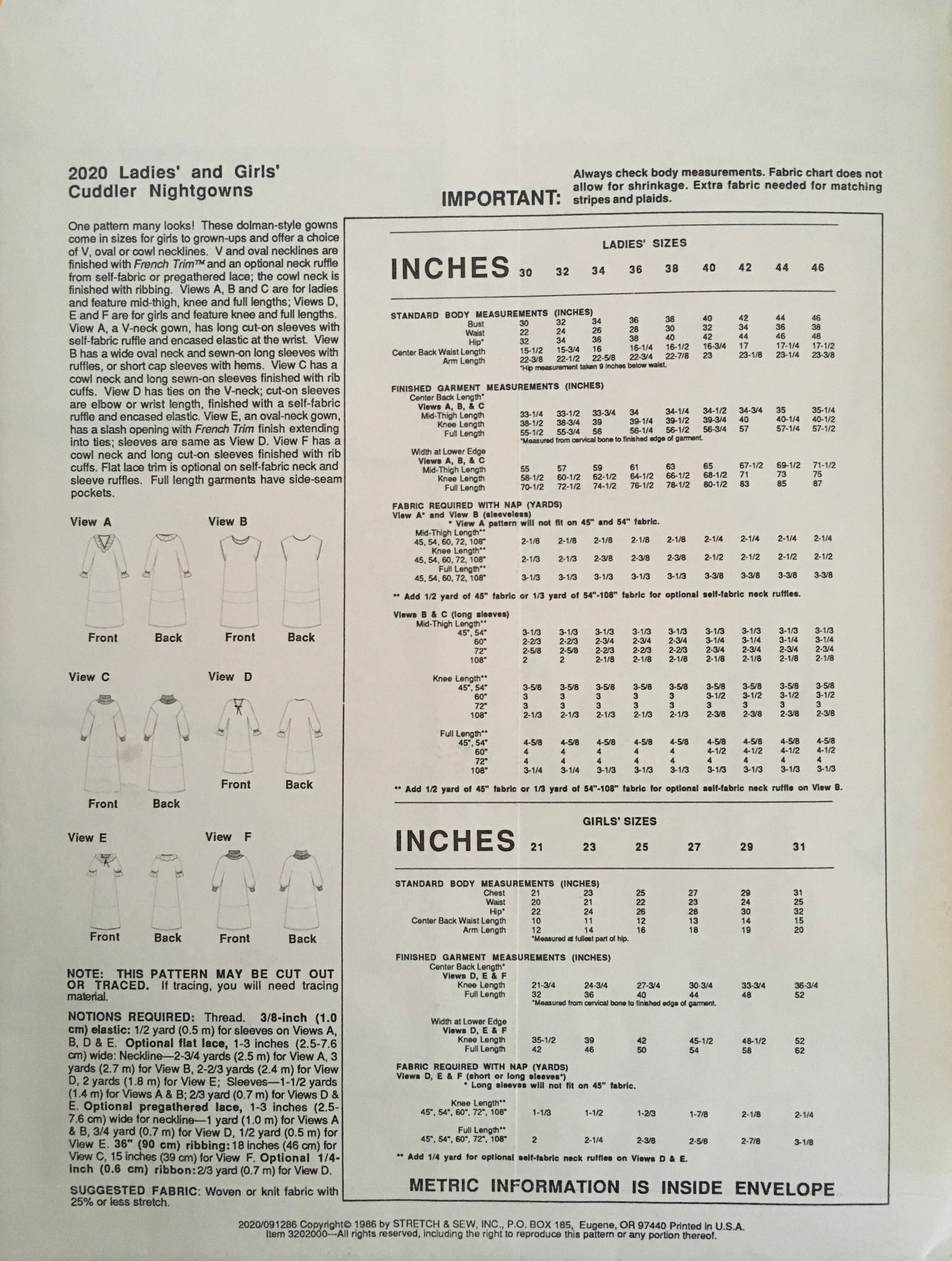Stretch & Sew 2020 Sewing Pattern (Vintage) UNCUT