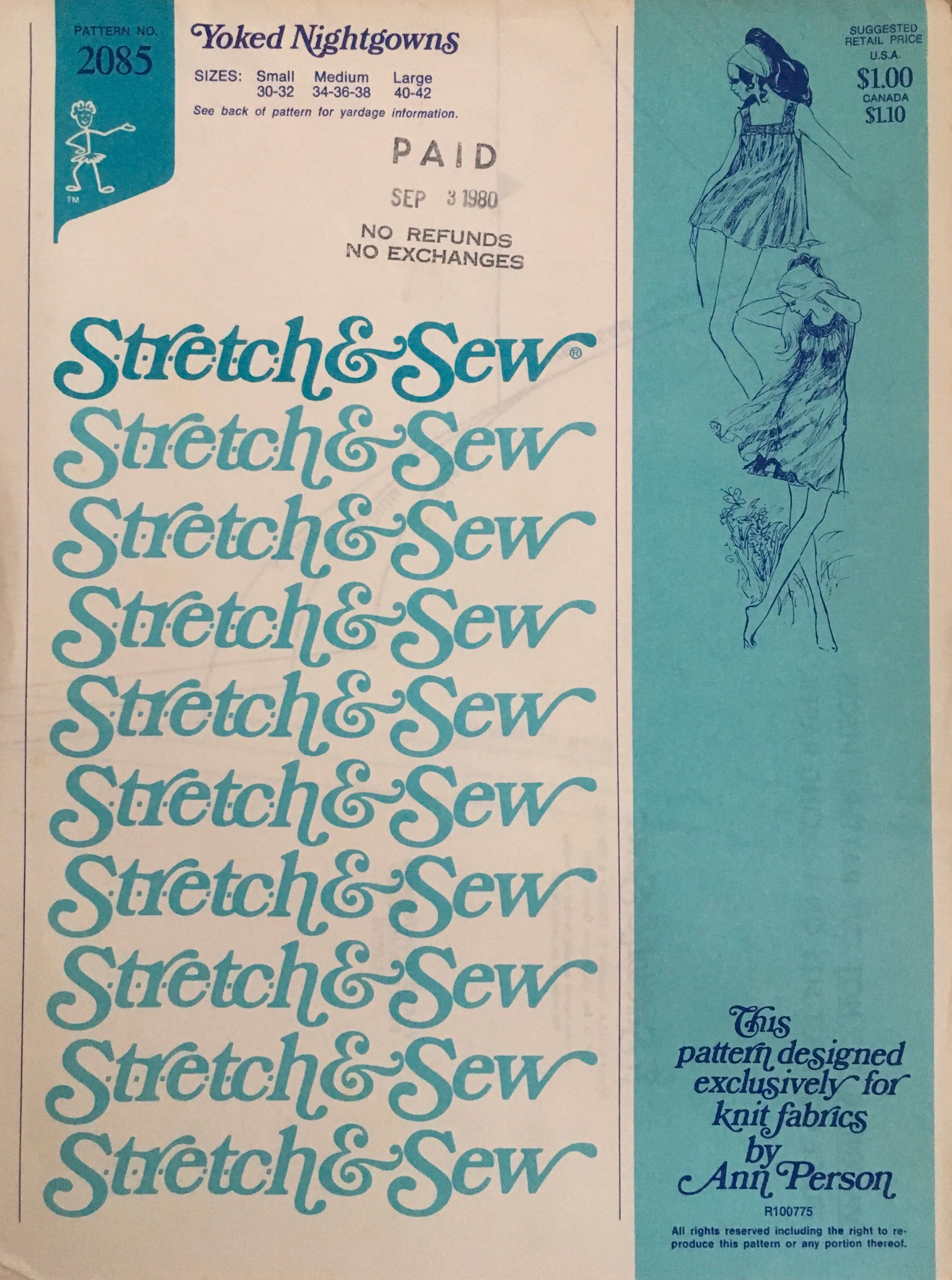 Stretch & Sew 2085 Sewing Pattern (Vintage) UNCUT