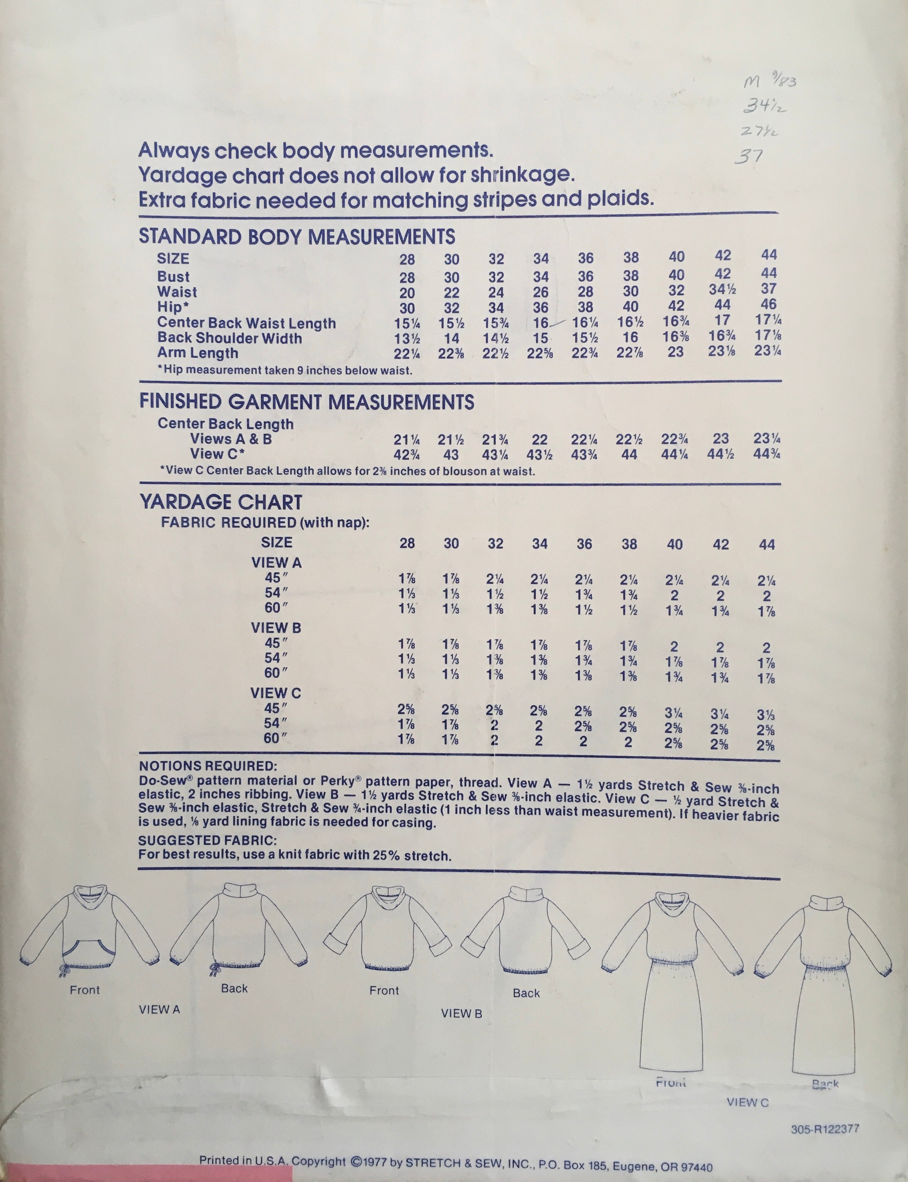 Stretch & Sew 305 Sewing Pattern (Vintage) UNCUT