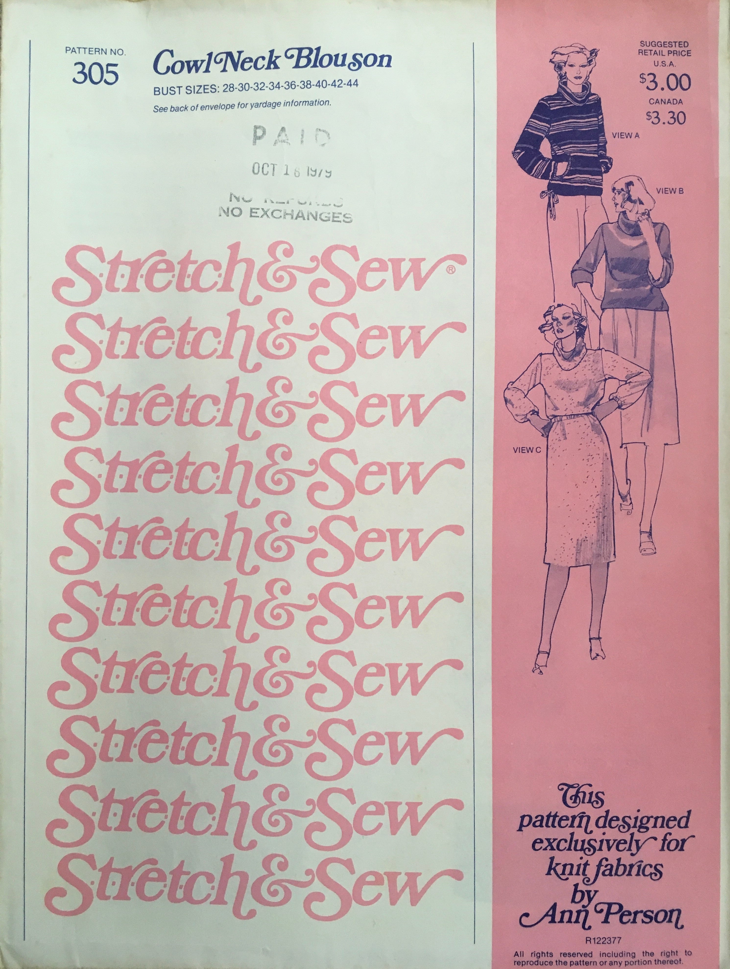 Stretch & Sew 305 Sewing Pattern (Vintage) UNCUT
