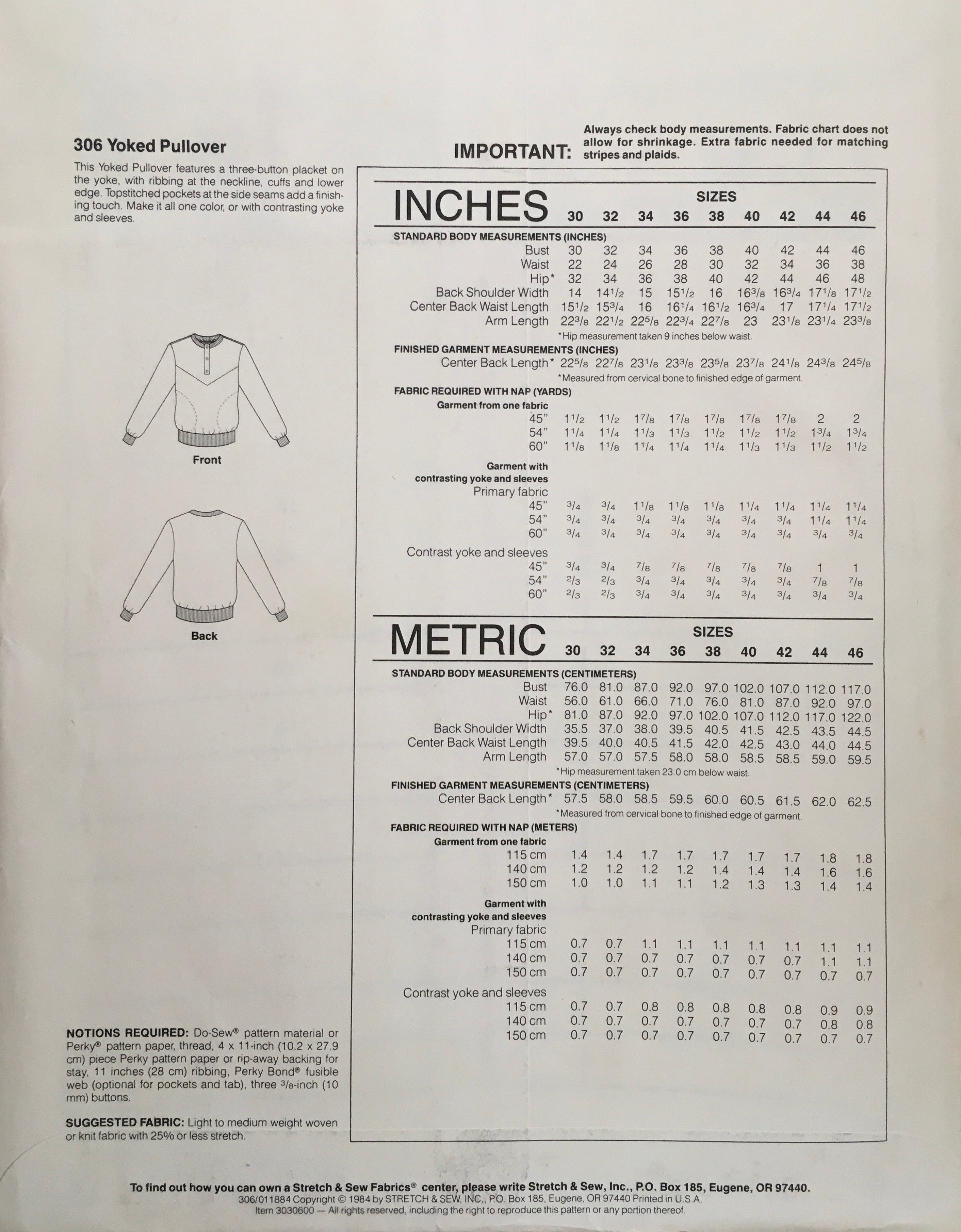 Stretch & Sew 306 Sewing Pattern (Vintage) UNCUT