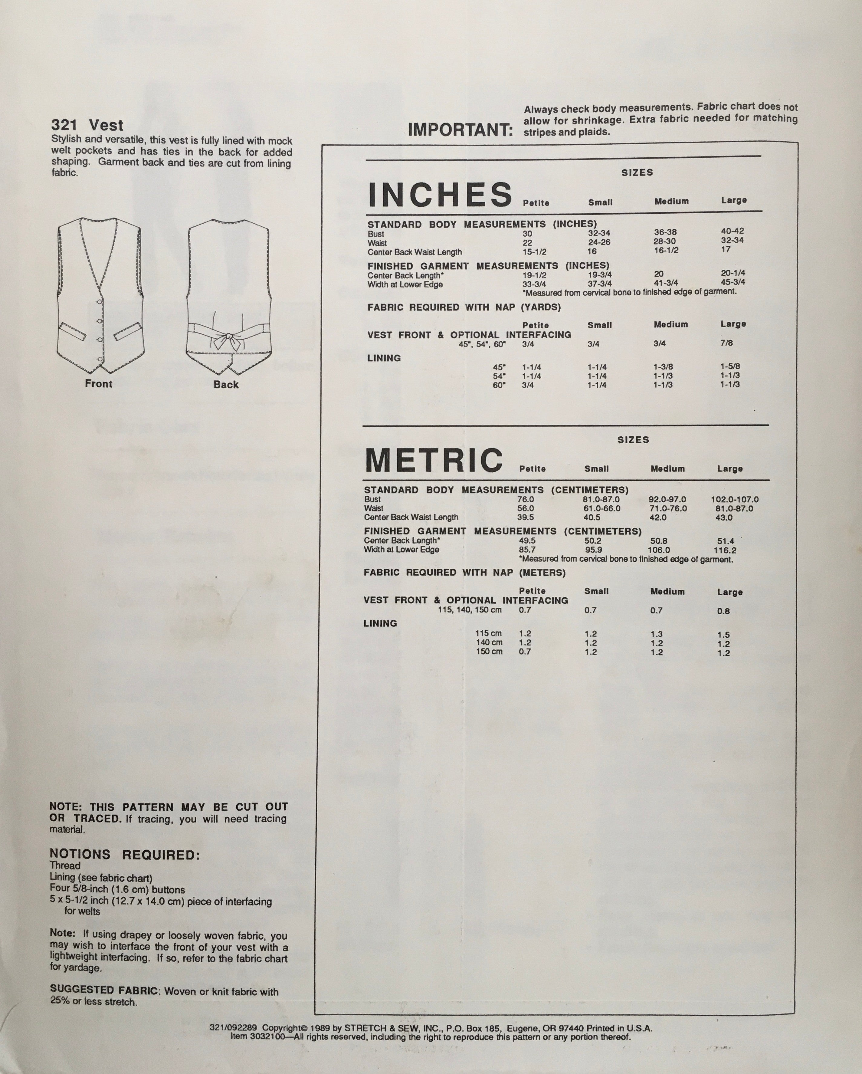Stretch & Sew 321 Sewing Pattern (Vintage) UNCUT