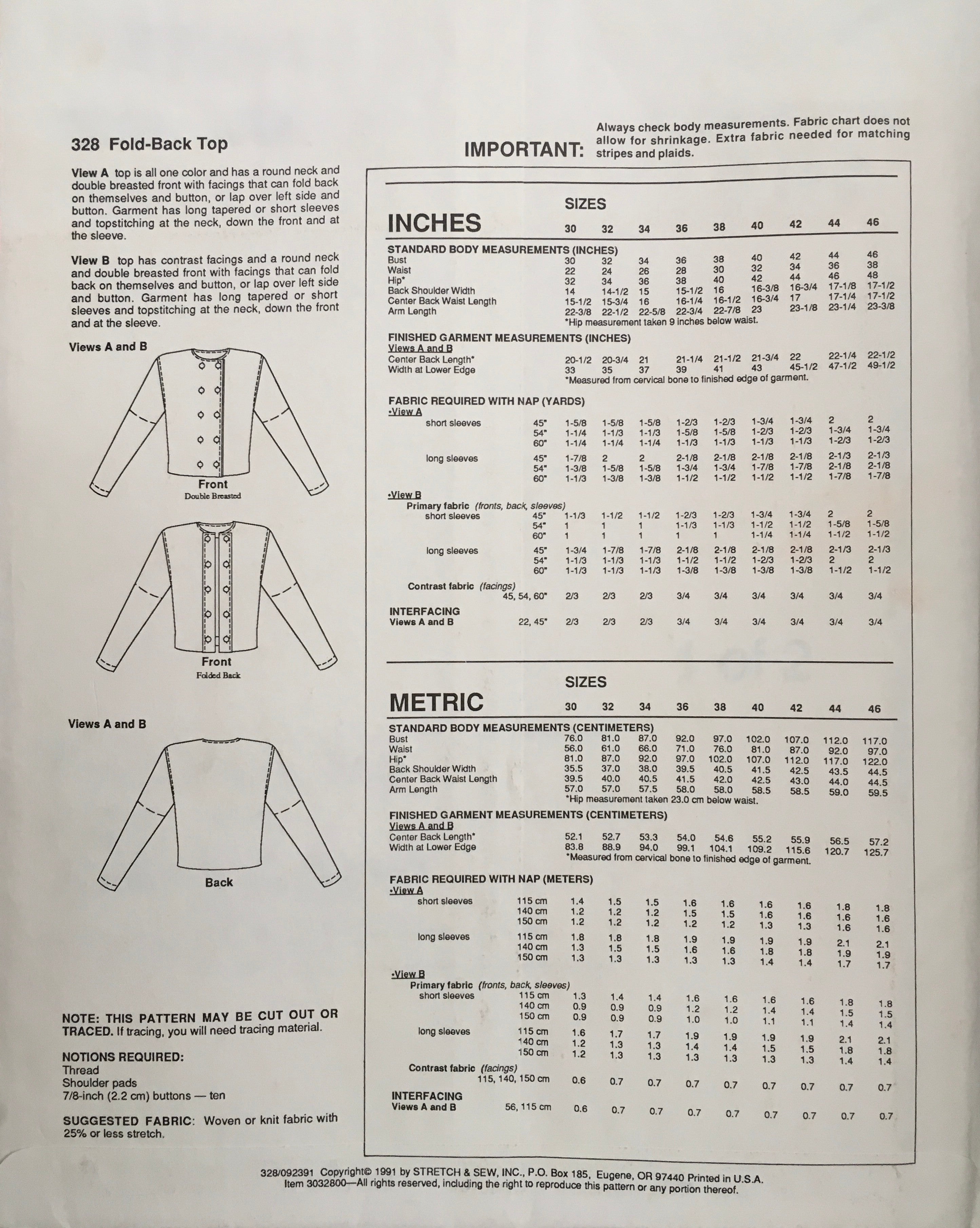 Stretch & Sew 328 Sewing Pattern (Vintage) UNCUT