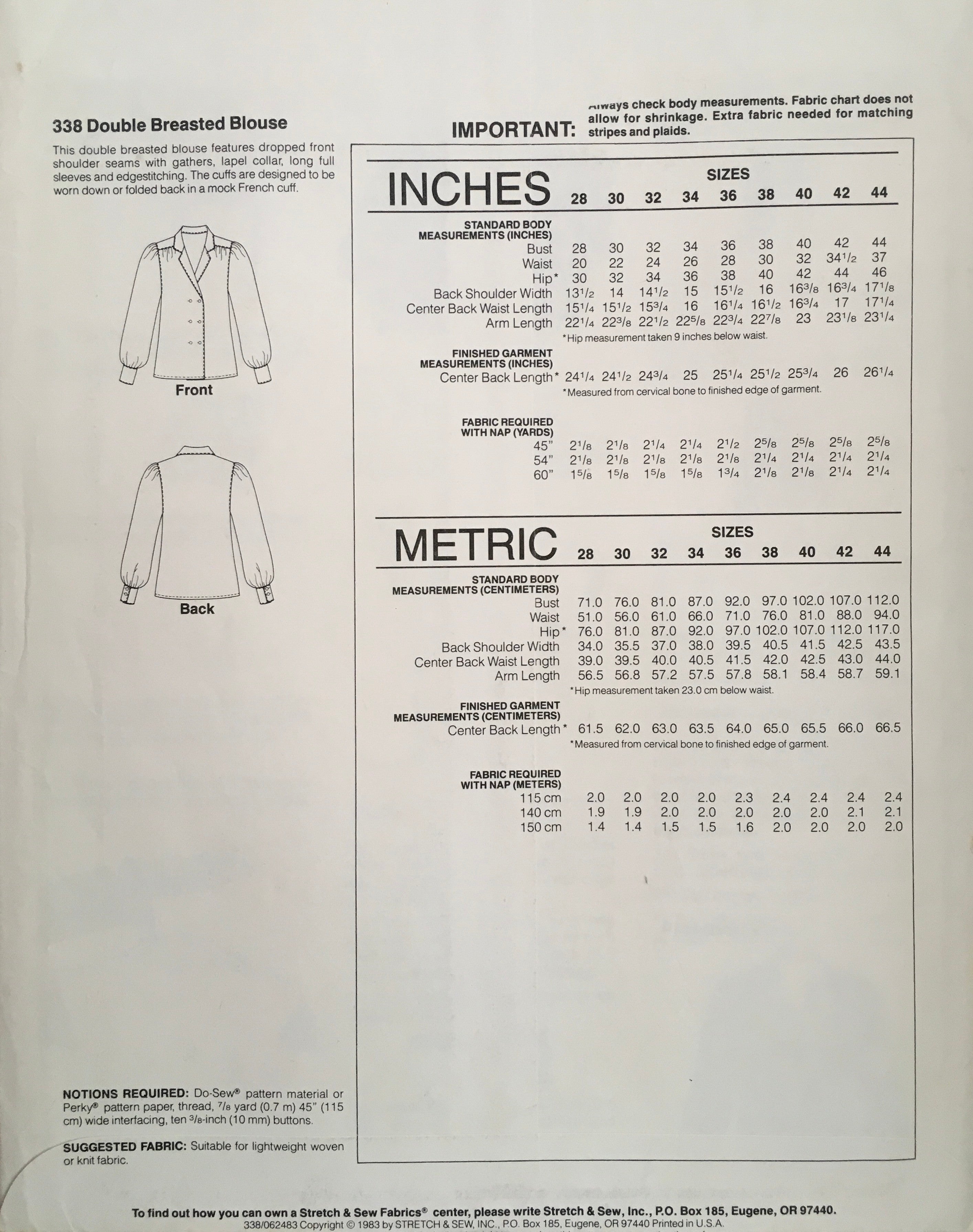 Stretch & Sew 338 Sewing Pattern (Vintage) UNCUT