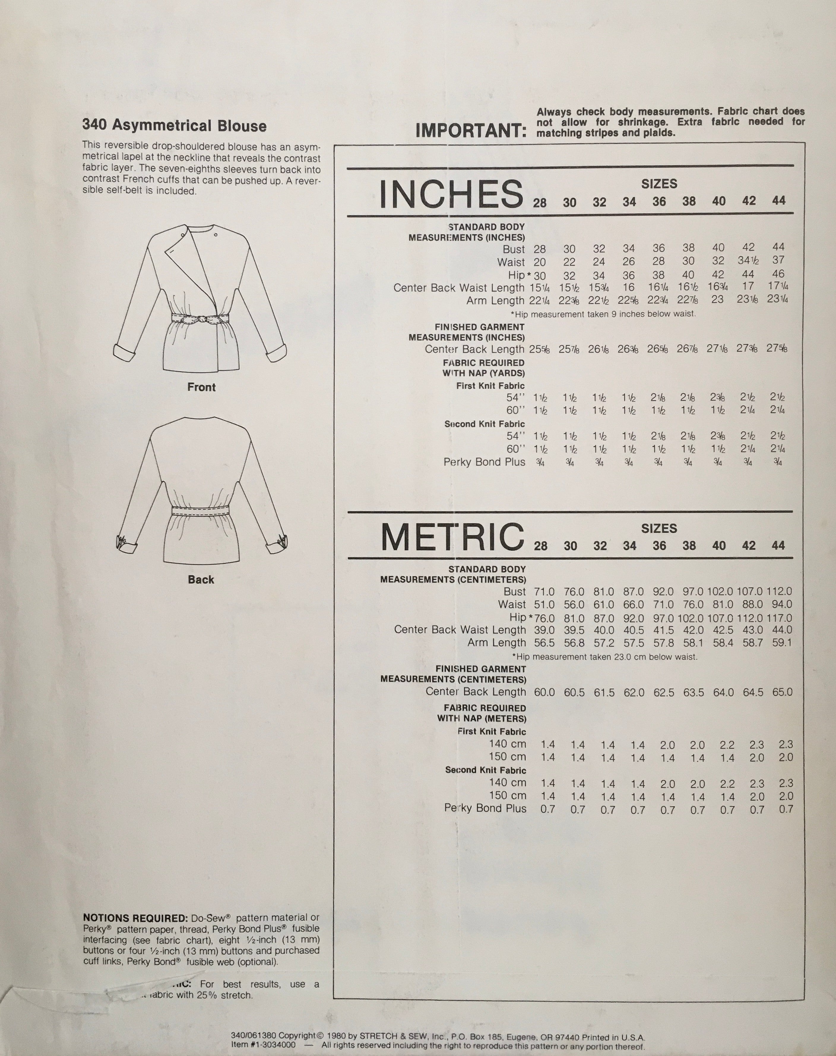 Stretch & Sew 340 Sewing Pattern (Vintage) UNCUT