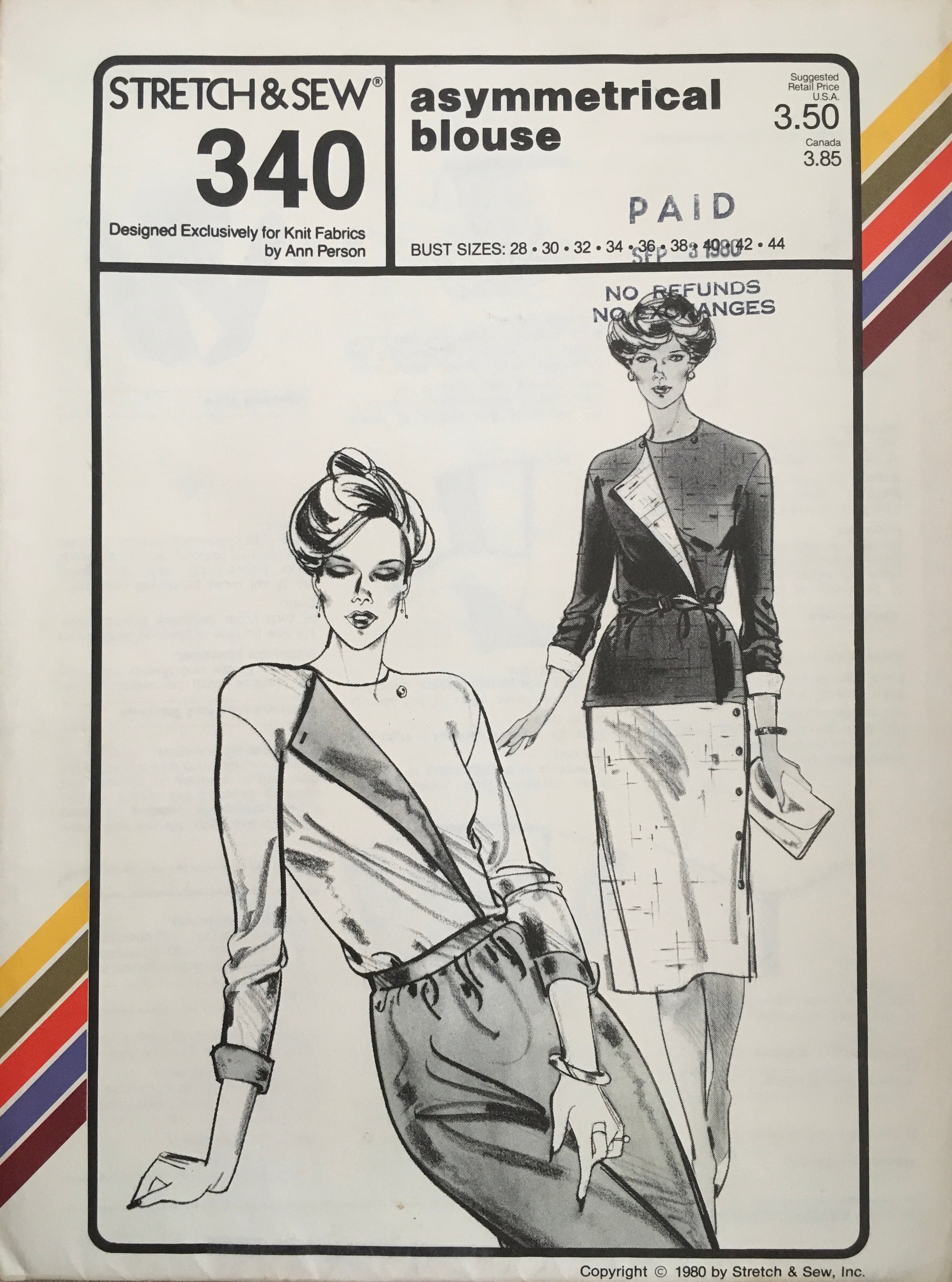 Stretch & Sew 340 Sewing Pattern (Vintage) UNCUT