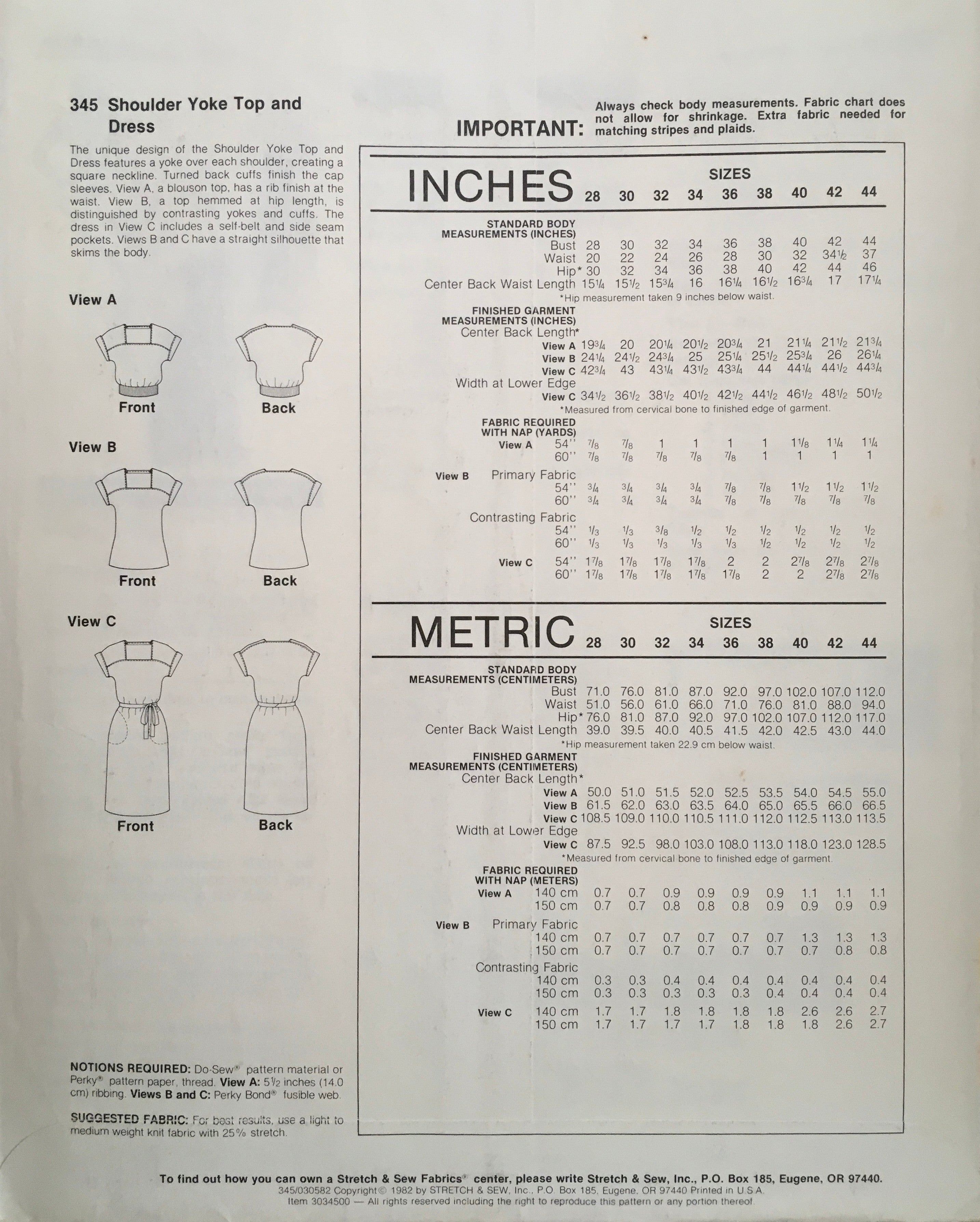 Stretch & Sew 345 Sewing Pattern (Vintage) UNCUT