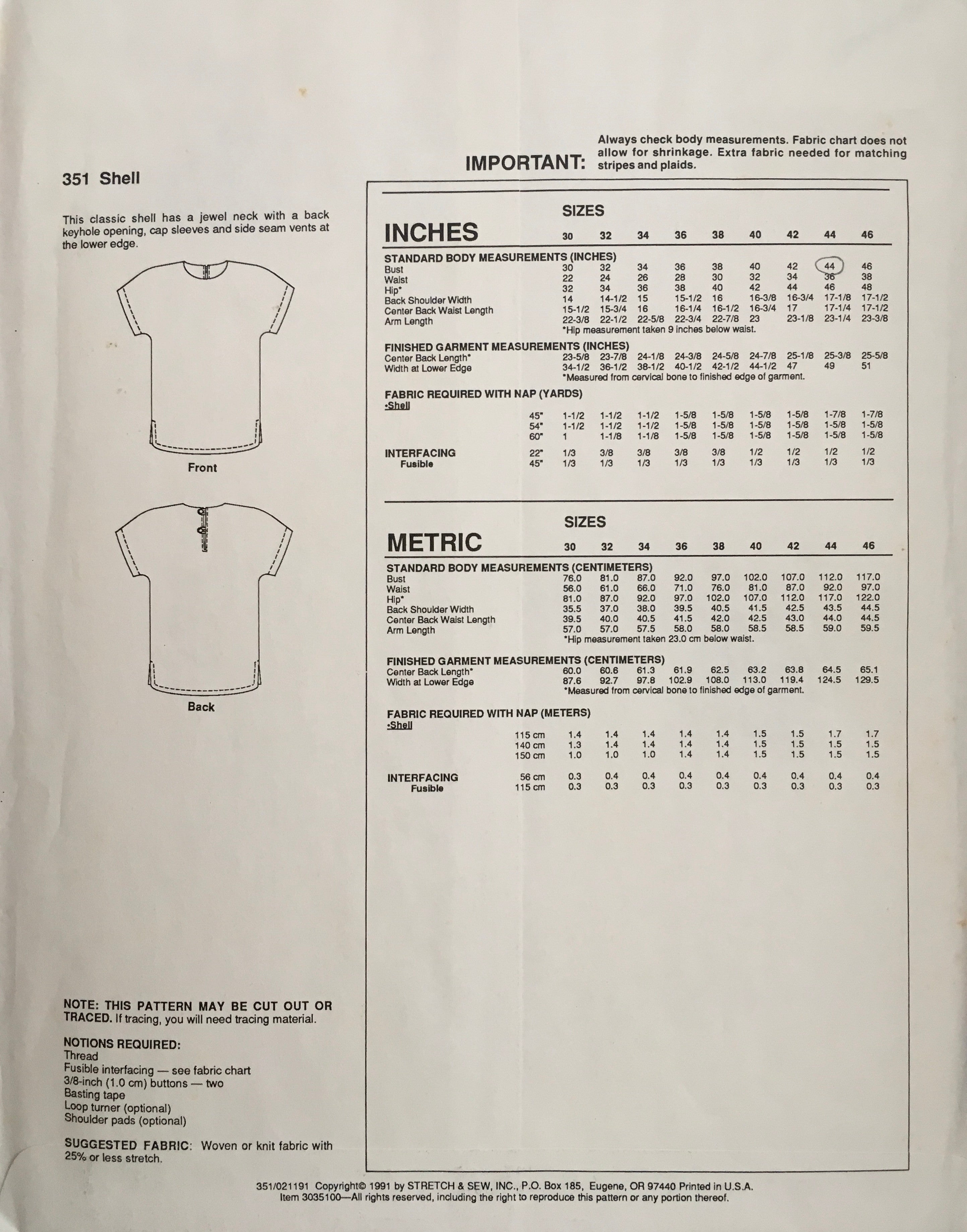 Stretch & Sew 351 Sewing Pattern (Vintage) UNCUT