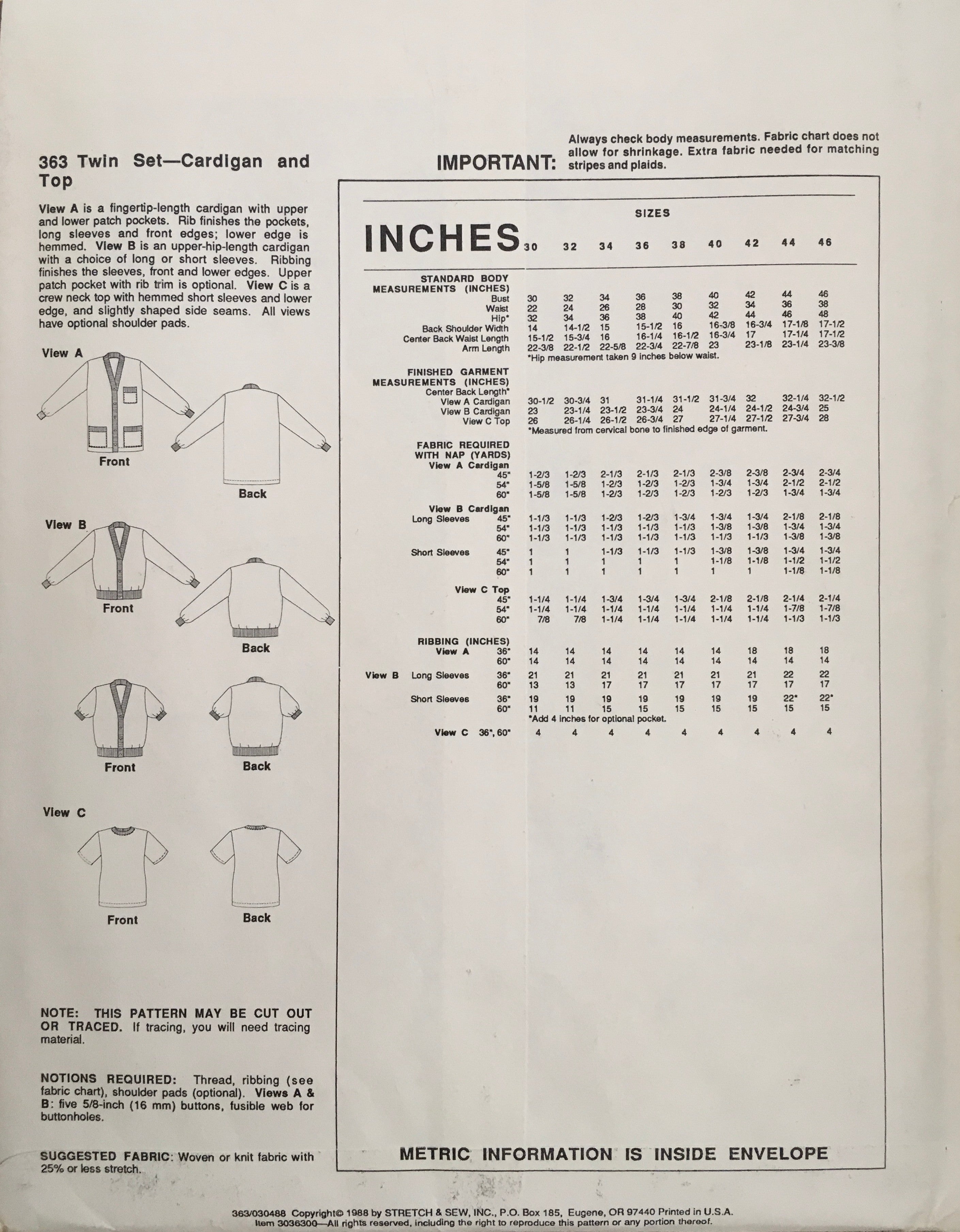 Stretch & Sew 363 Sewing Pattern (Vintage) UNCUT