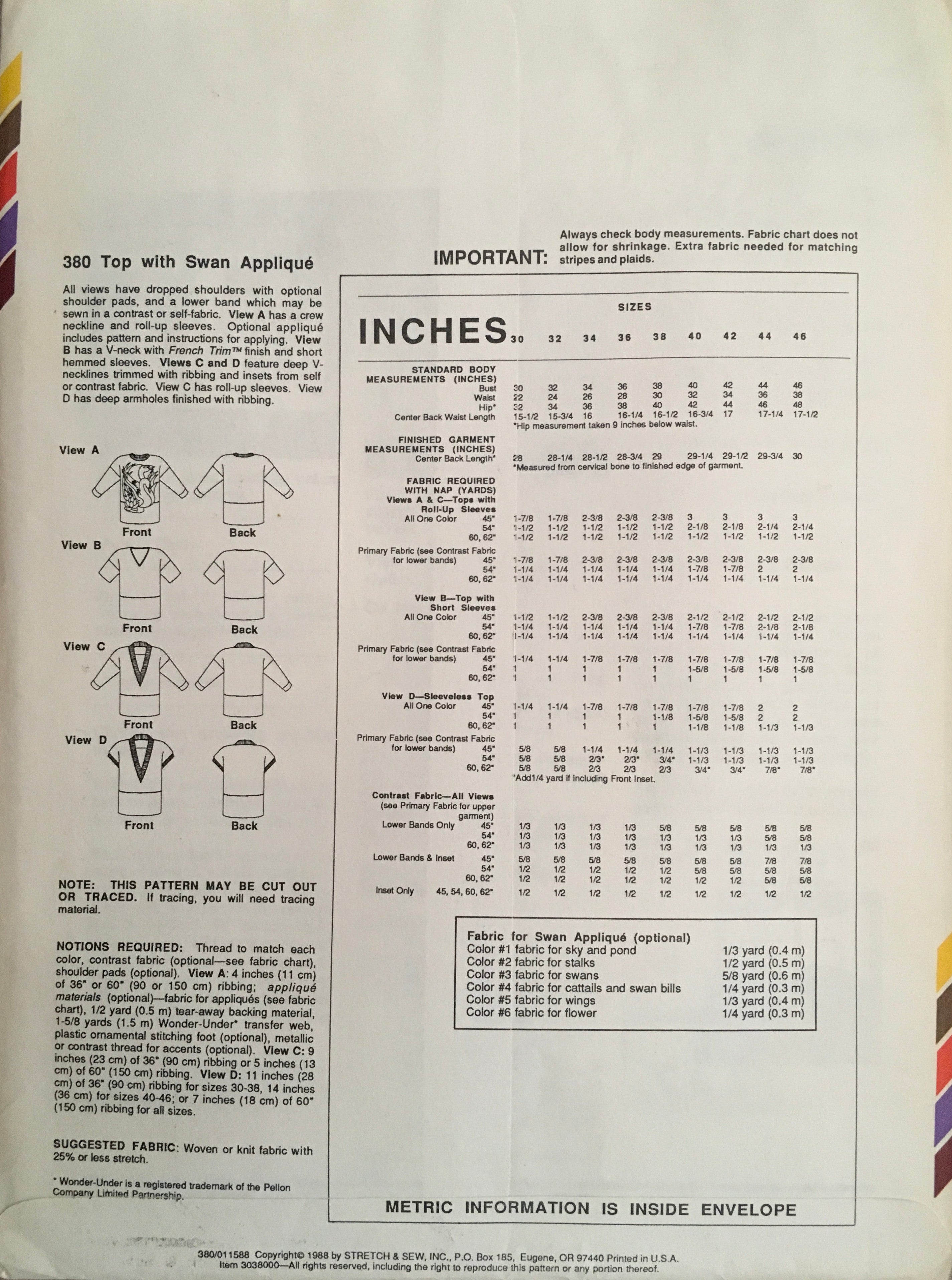 Stretch & Sew 380 Sewing Pattern (Vintage) UNCUT