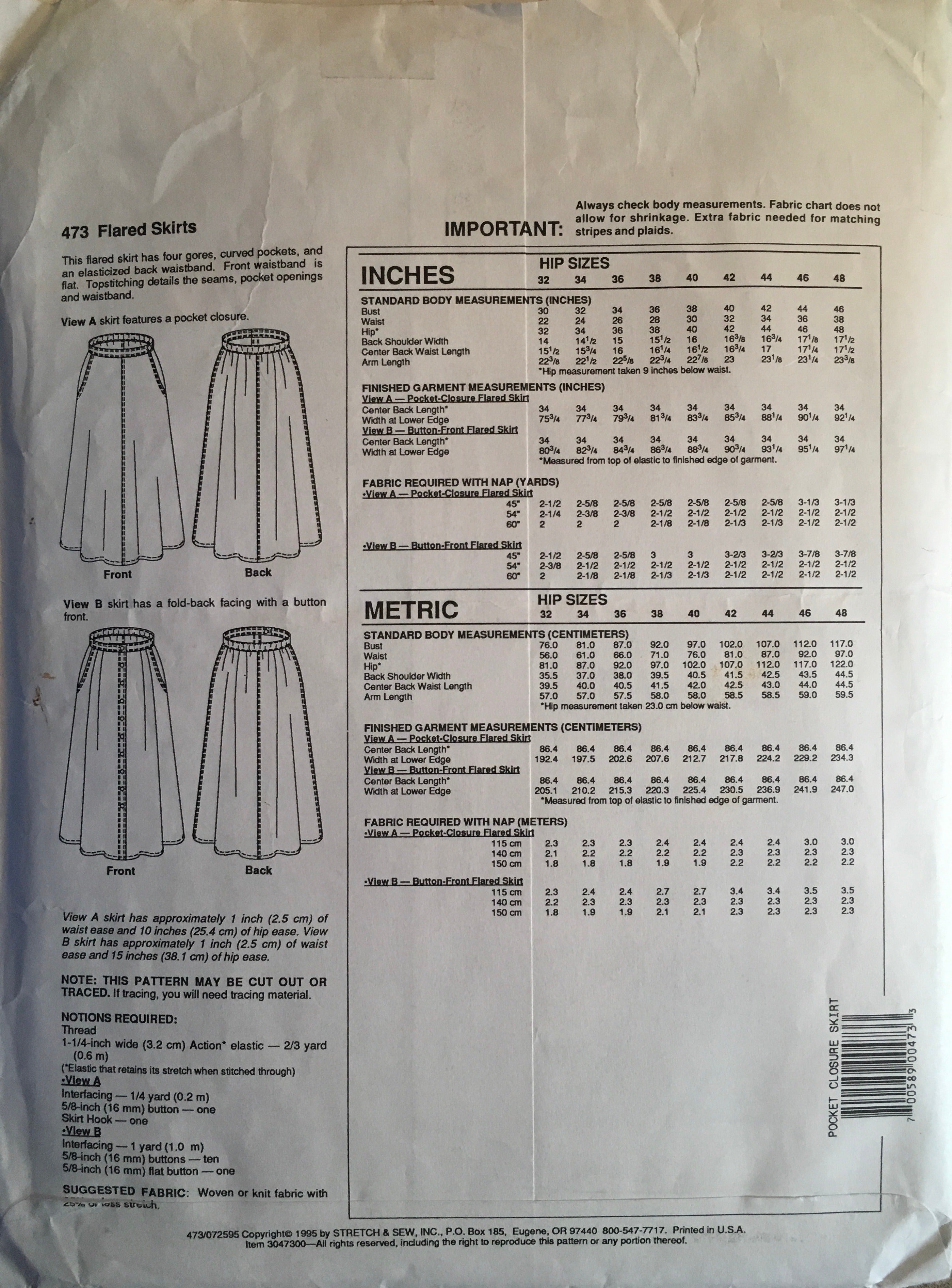 Stretch & Sew 473 Sewing Pattern (Vintage) CUT