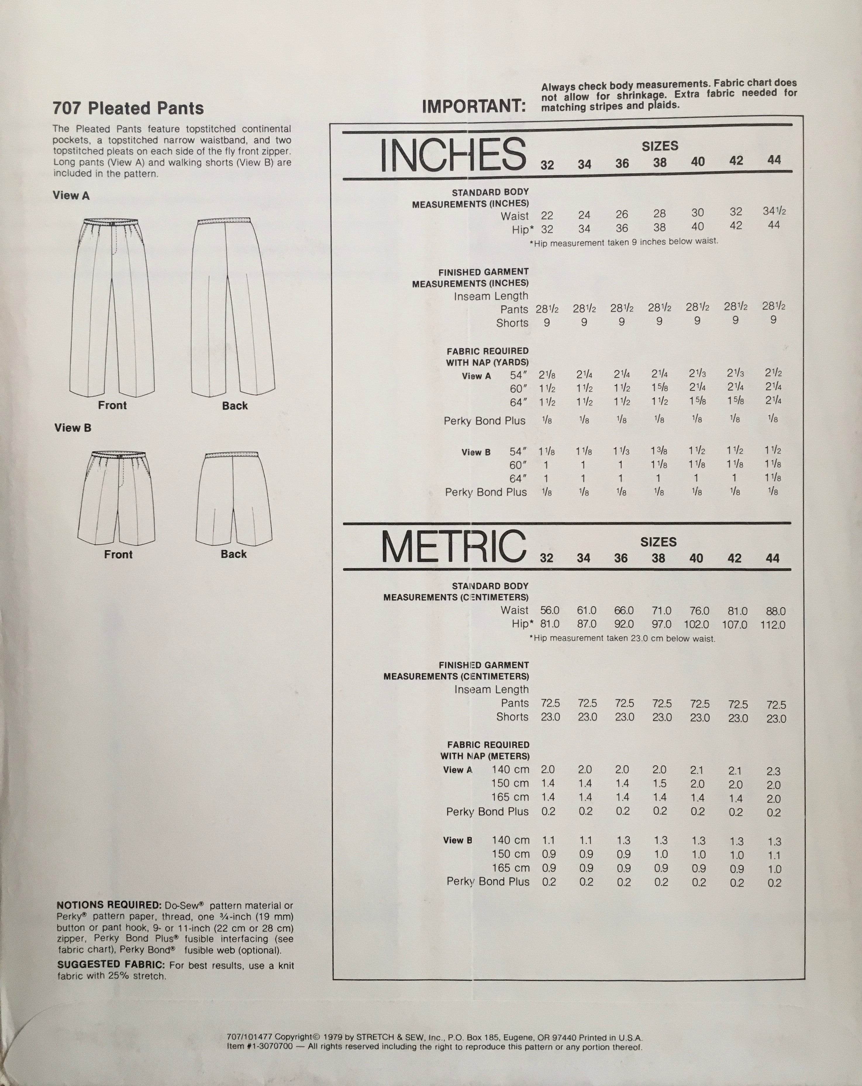 Stretch & Sew 707 Sewing Pattern (Vintage) UNCUT