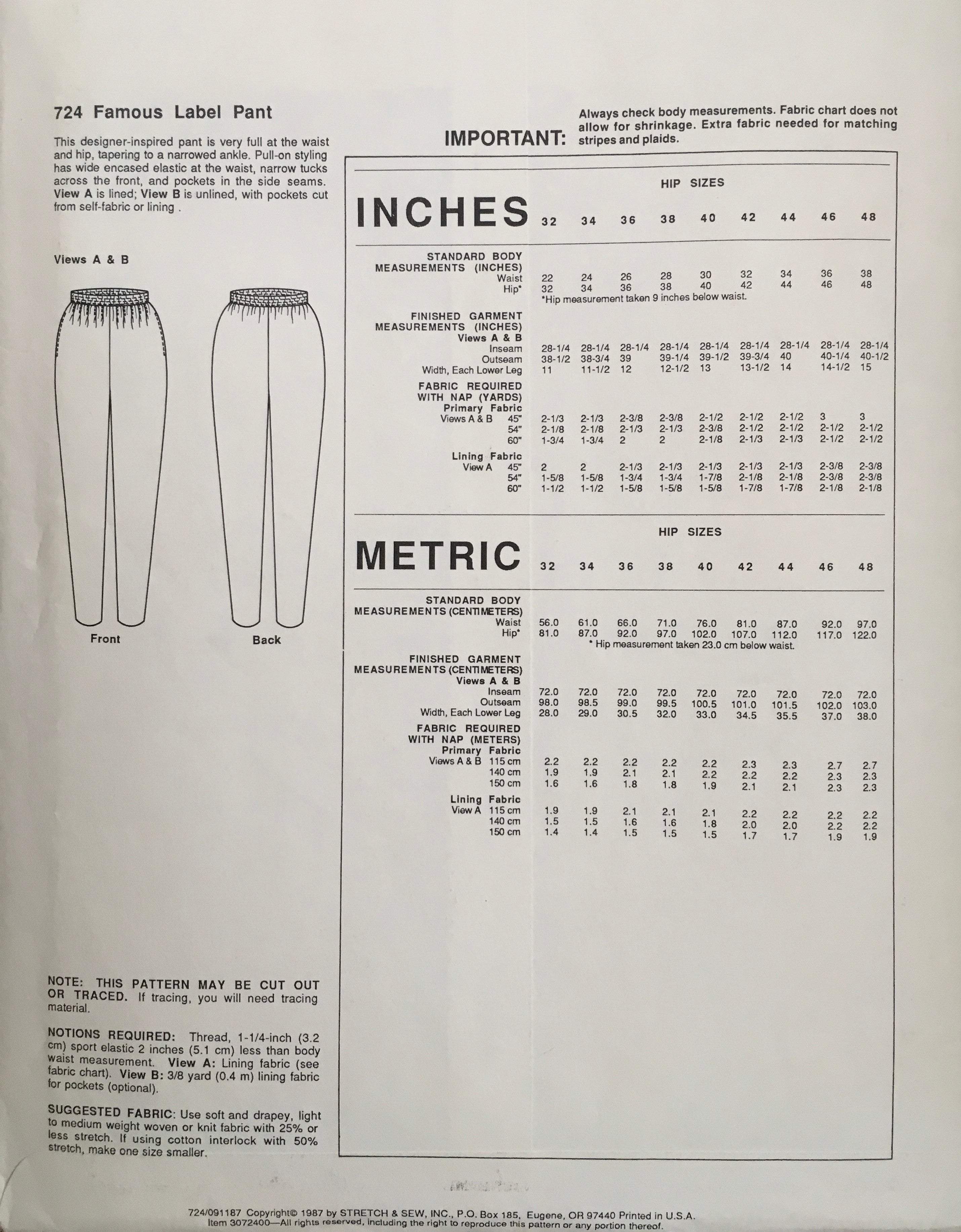Stretch & Sew 724 Sewing Pattern (Vintage) UNCUT/CUT