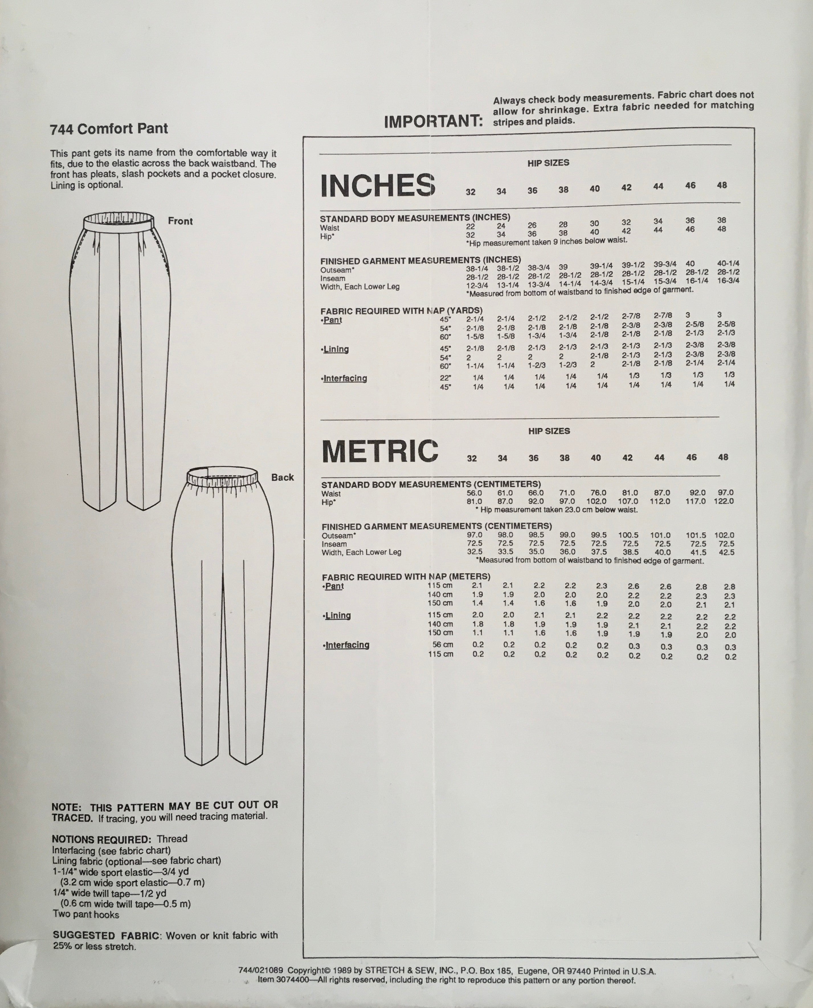 Stretch & Sew 744 Sewing Pattern (Vintage) UNCUT