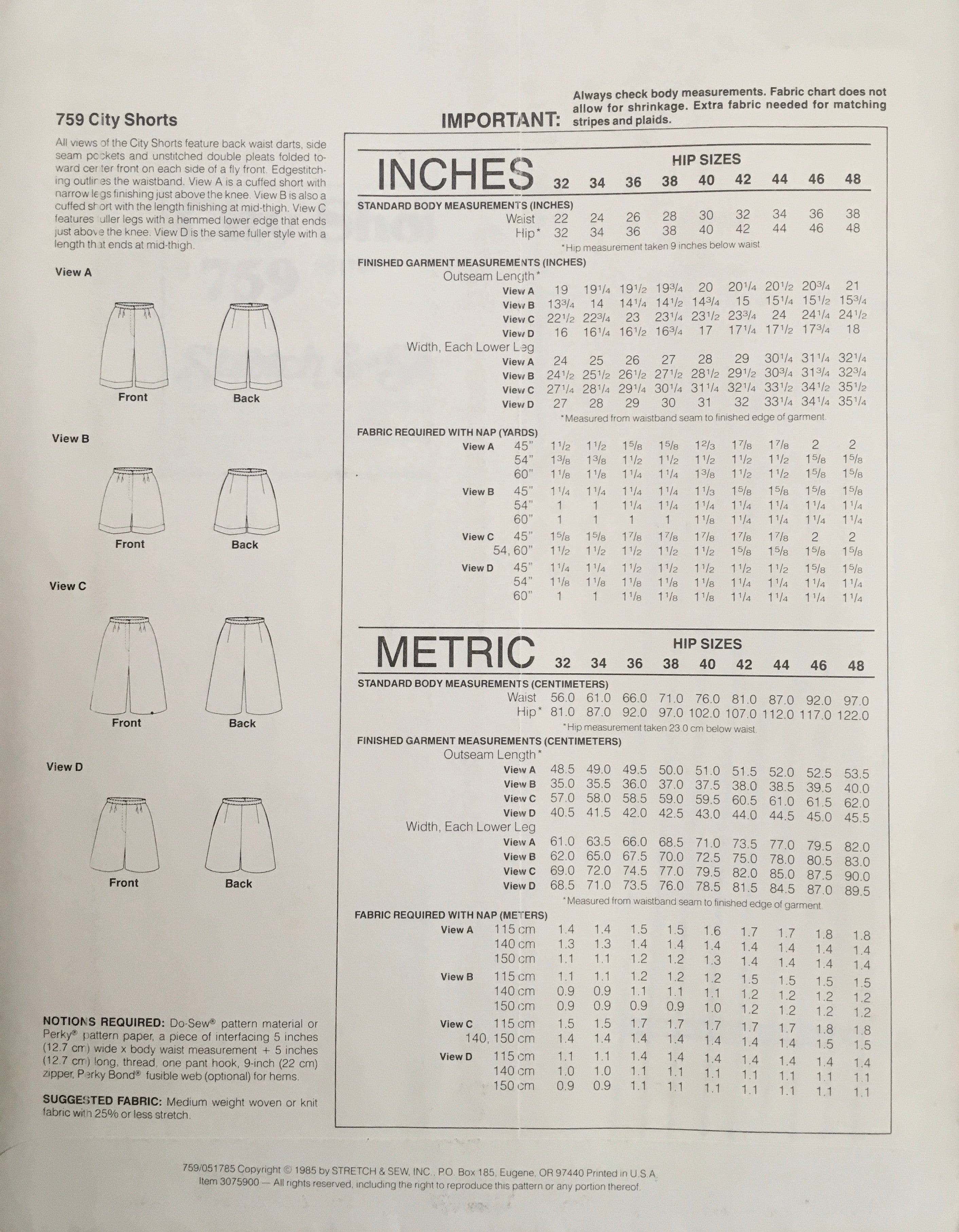 Stretch & Sew 759 Sewing Pattern (Vintage) UNCUT