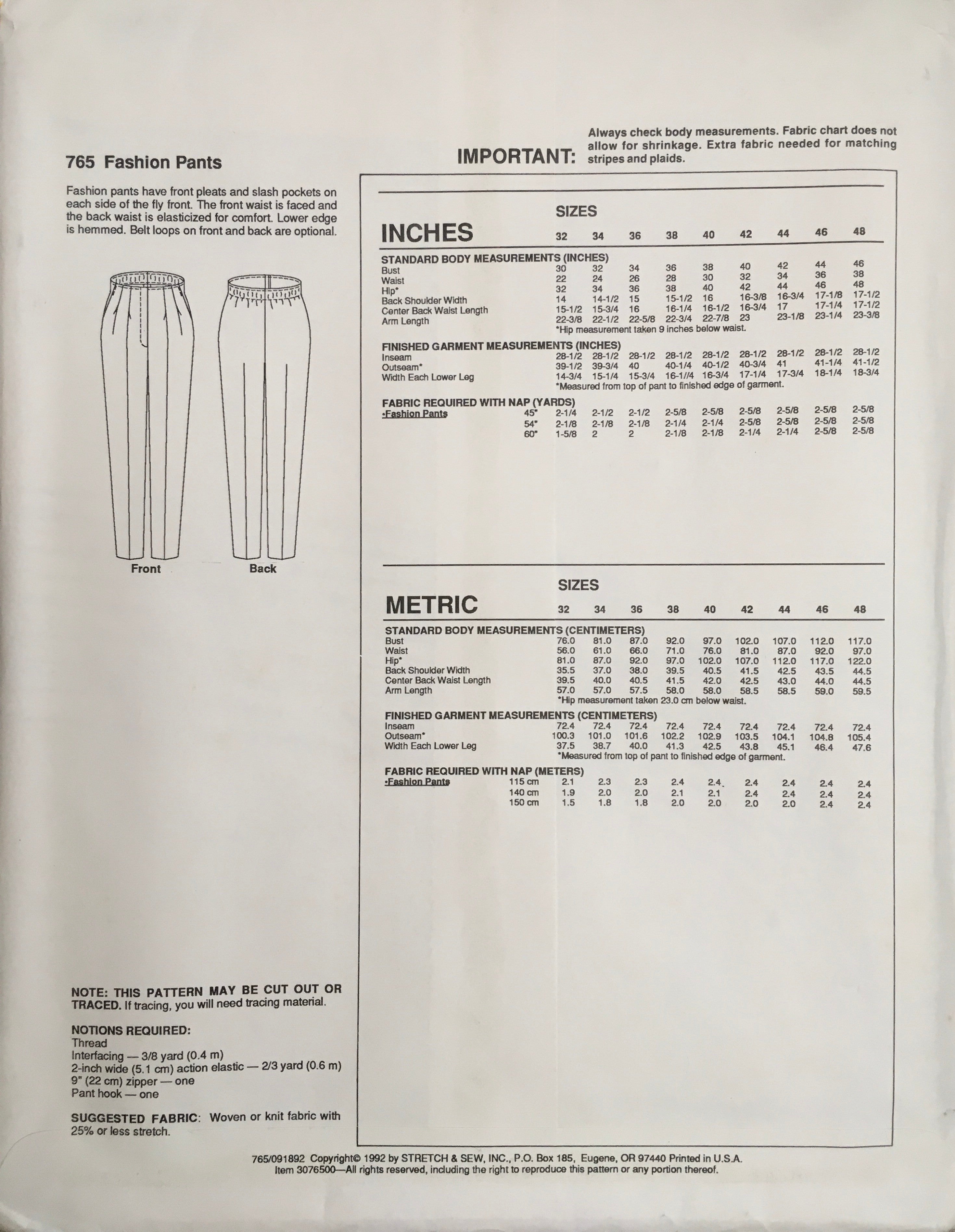 Stretch & Sew 765 Sewing Pattern (Vintage) UNCUT