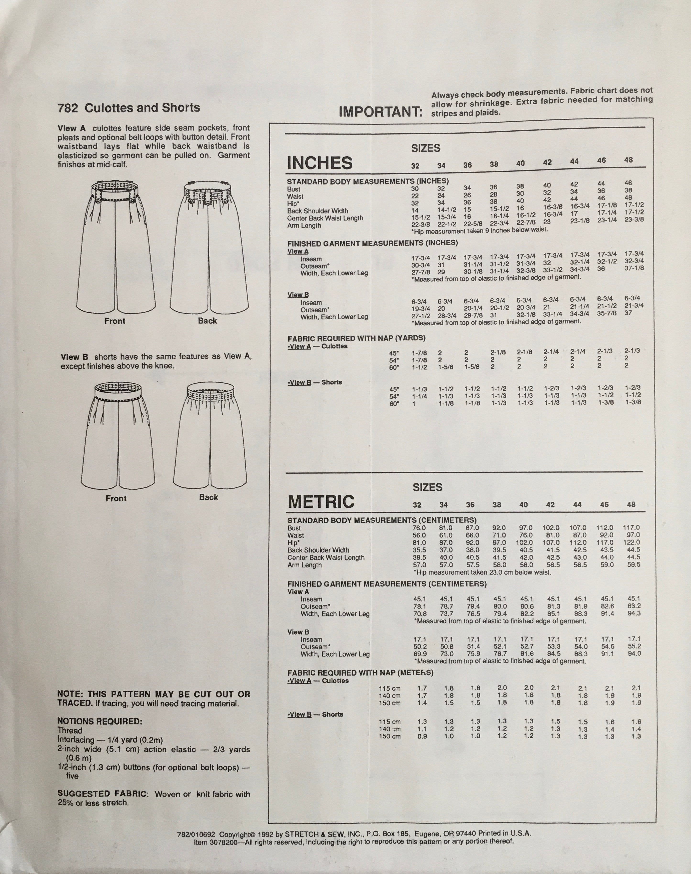 Stretch & Sew 782 Sewing Pattern (Vintage) UNCUT
