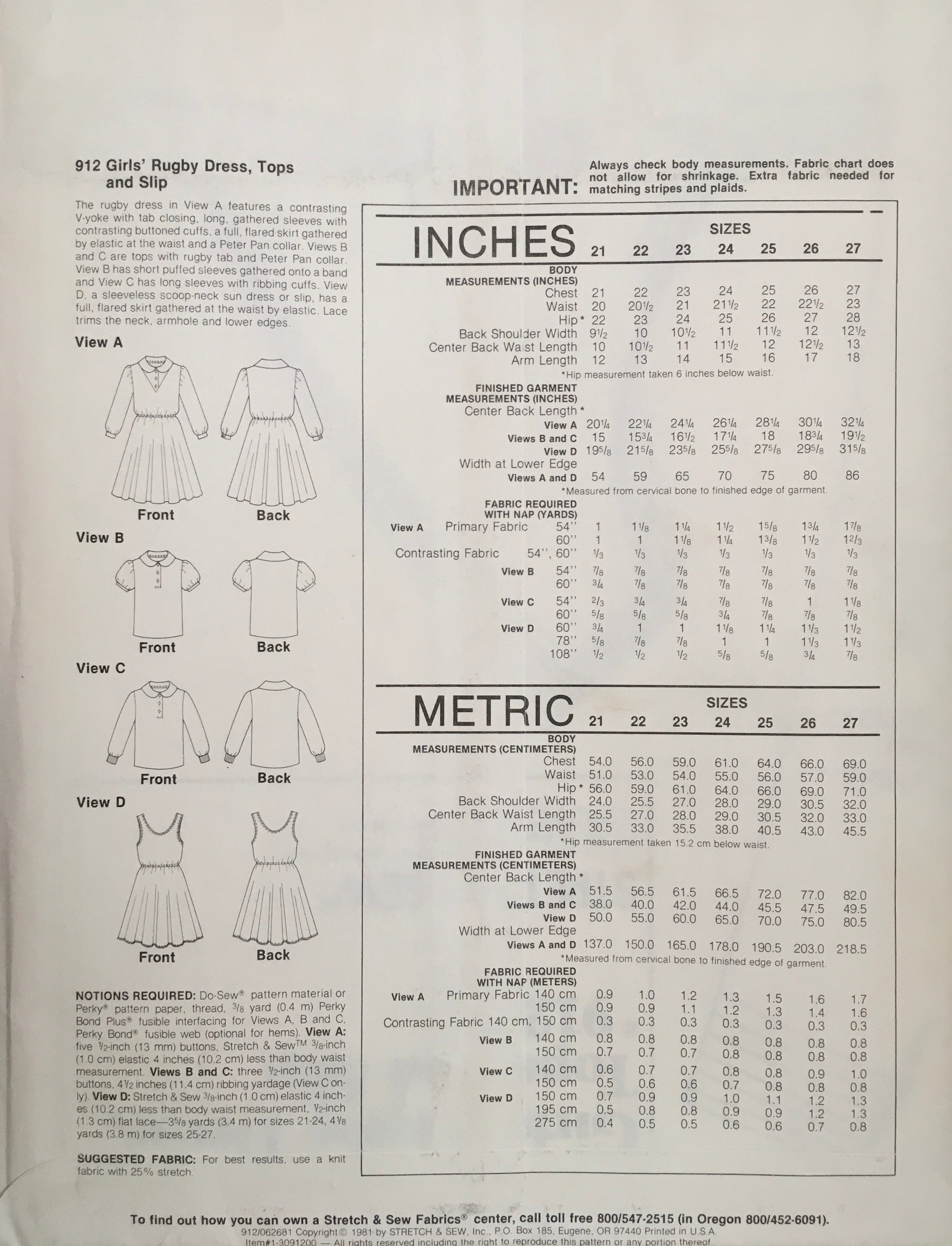 Stretch & Sew 912 Sewing Pattern (Vintage) UNCUT