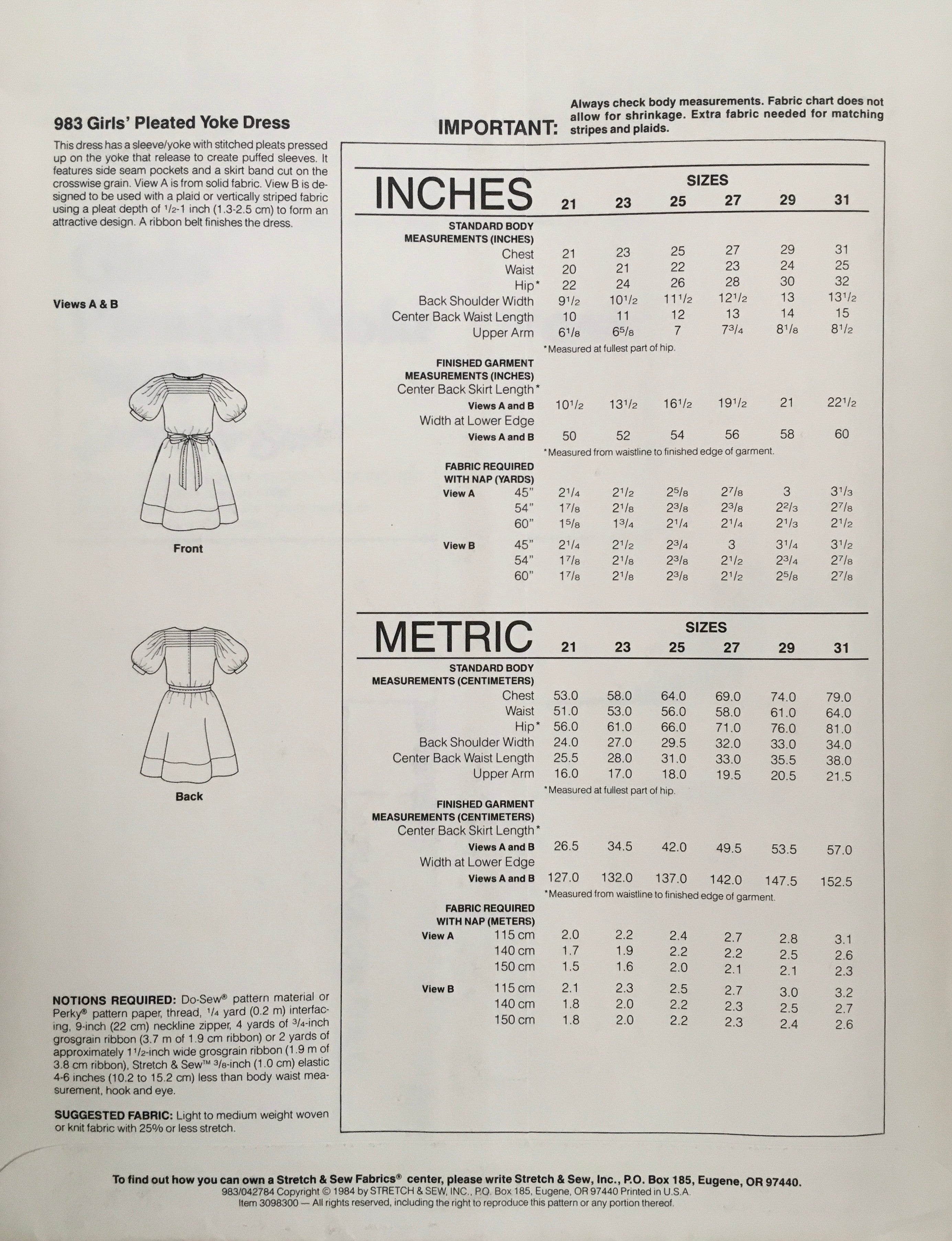 Stretch & Sew 983 Sewing Pattern (Vintage) UNCUT