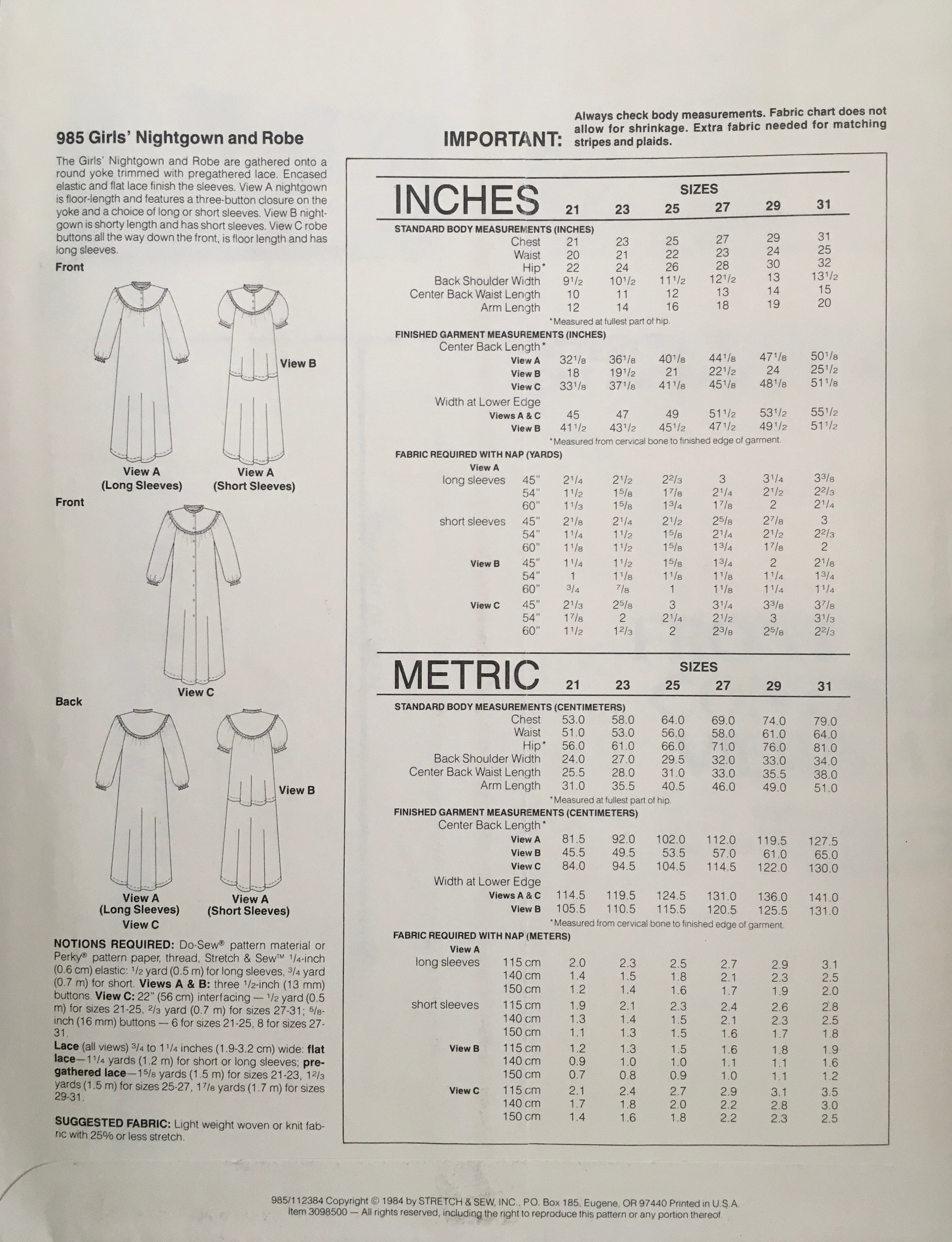 Stretch & Sew 985 Sewing Pattern (Vintage) UNCUT
