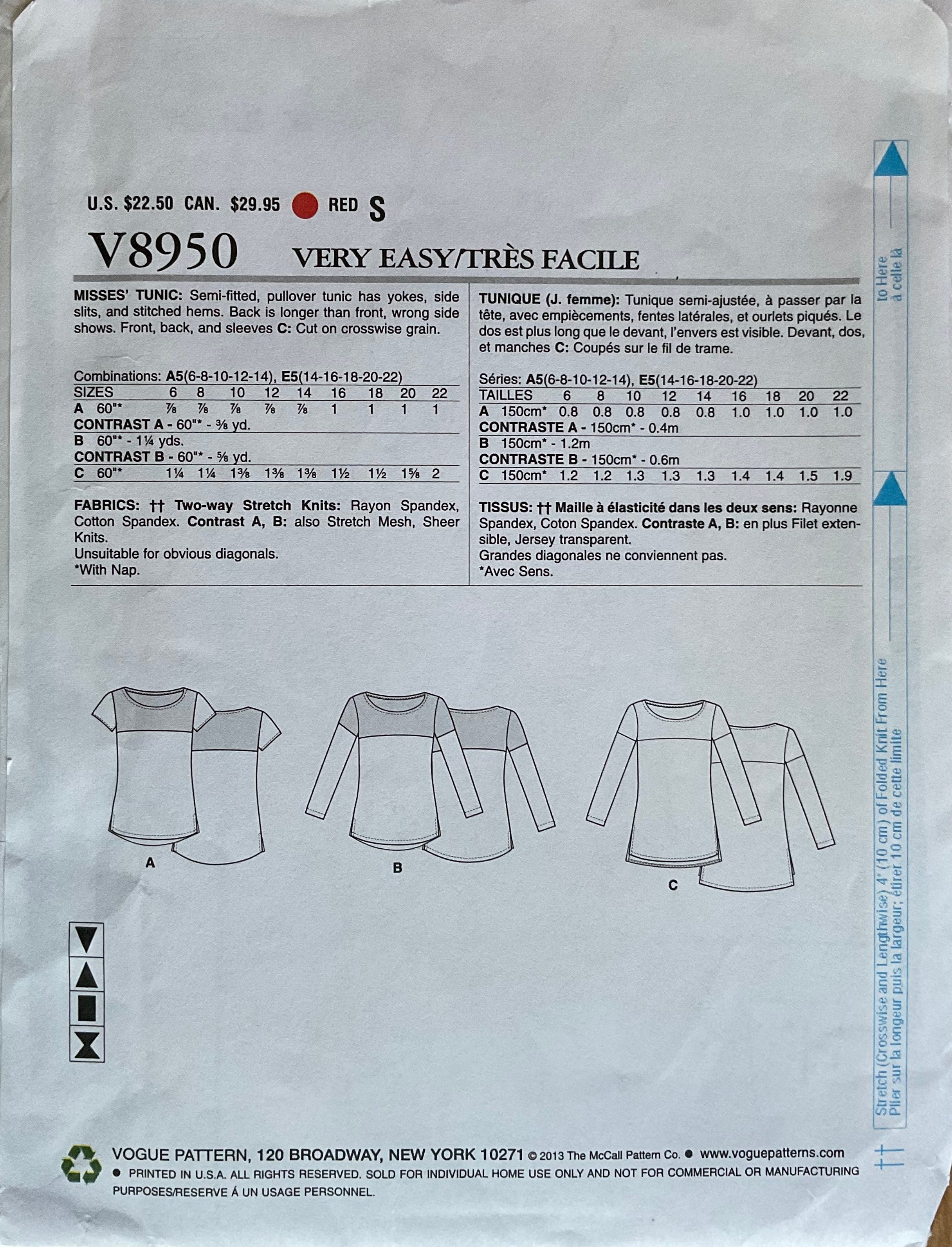 Vogue 8950 Sewing Pattern (Vintage) CUT
